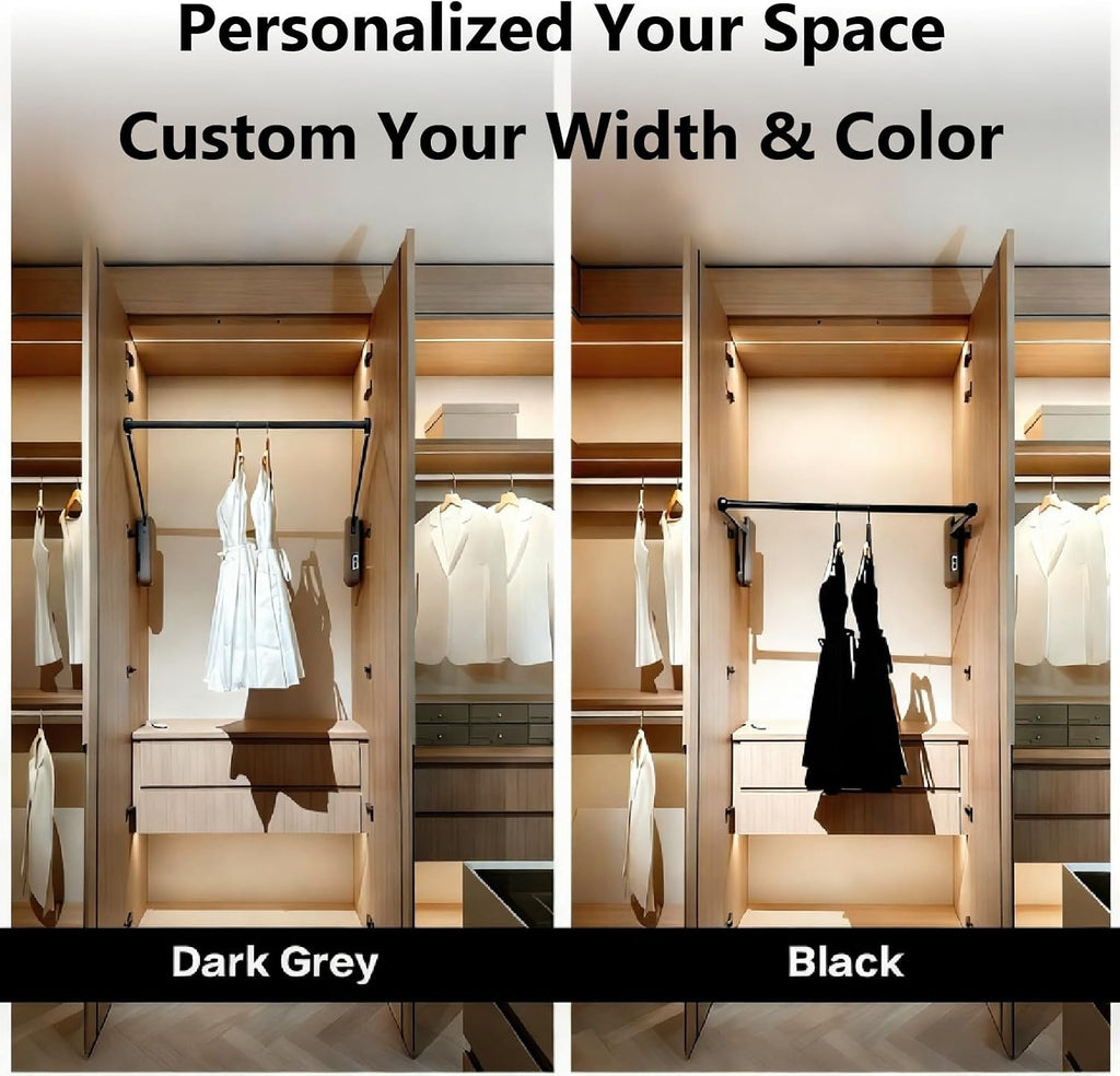 60' Electric Lifting Closet Rod,66lb Load Capacity,Stainless Steel Customized 23.6-60in Width Wardrobe Lift Organizer for Hanging Clothes,Touch Switch Clothes Lifting Rack for Closet System