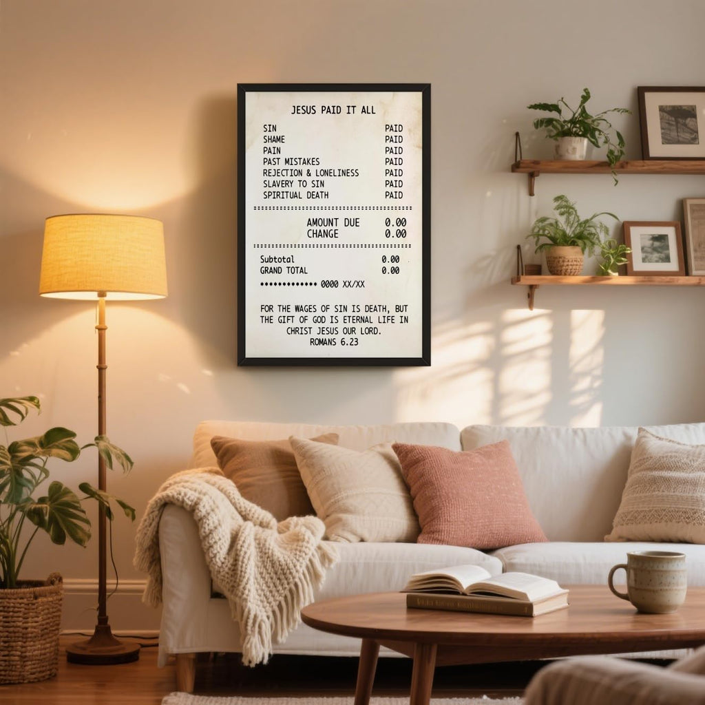 Vintage Christian Wall Art Print Jesus Paid It All Scripture Canvas Poster Inspirational Bible Verse Romans 6:23 Religious Gift Wall Decor for Home Church Prayer Room 24x36inch Aluminum Framed