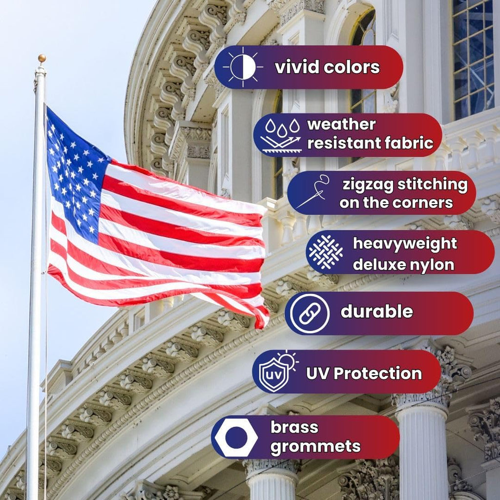 American Flag - Heavy-Duty US Flag - Embroidered Stars - Nylon USA Flag Built for Outdoors - Sewn Stripes - UV Protection - Brass Grommets (12x18 ft)