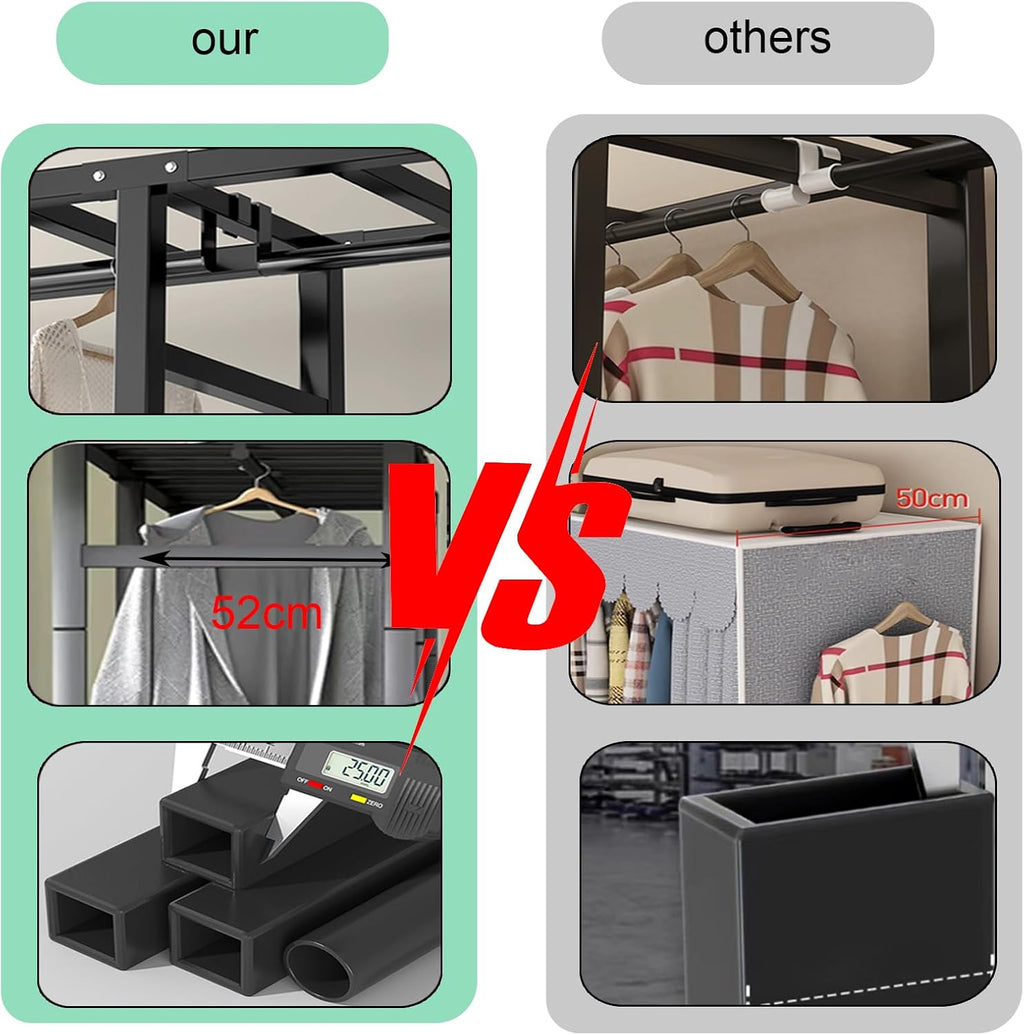 Heavy Duty Rolling Covered Metal Garment Rack with Lockable Wheels and Door, Load 2000lbs, Portable Closets for Hanging Clothes, Large Capacity 360°Enclosed Clothing Racks (125cm/49.2in)