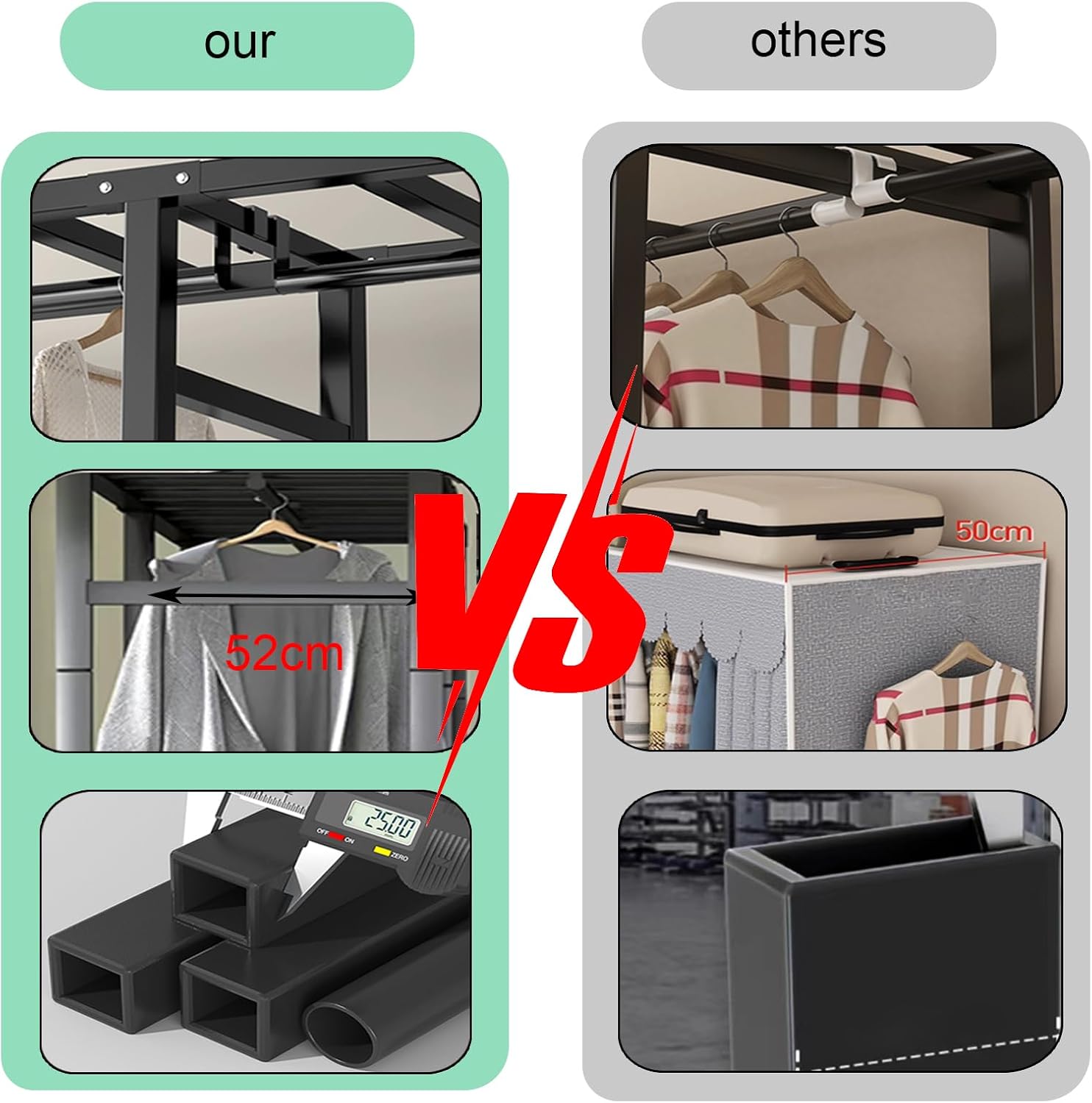 Heavy Duty Rolling Covered Metal Garment Rack with Lockable Wheels and Door, Load 2000lbs, Portable Closets for Hanging Clothes, Large Capacity 360°Enclosed Clothing Racks (125cm/49.2in)