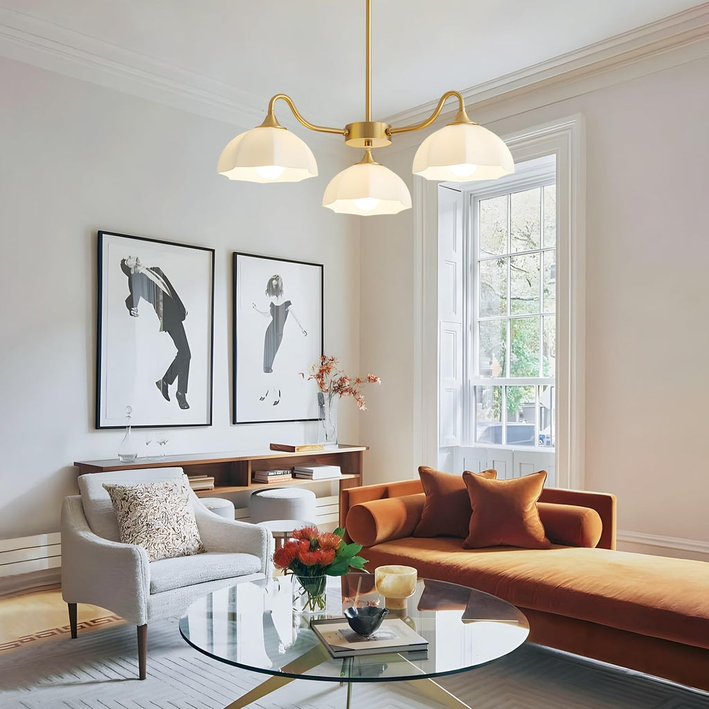 Mid Century Modern 3 Light Sputnik Chandeliers Retro Gold Milk Glass Chandelier Pendant Light Fixture Nordic White Ceramic Kitchen Island Hanging Lights Dining Room Ceiling Lamp MPL13-3 GD