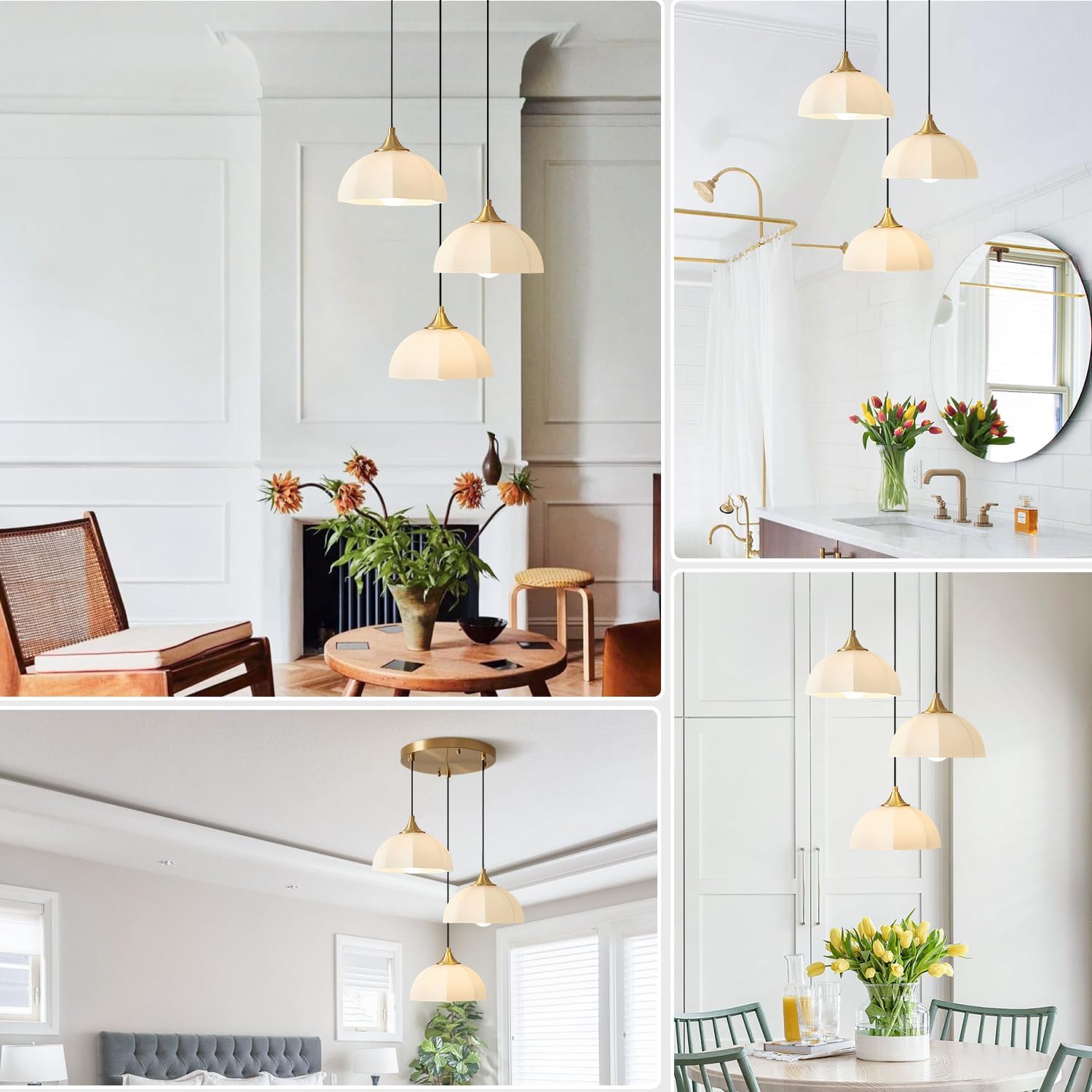 3 Light Cluster Pendant Lighting Gold Milk Glass Chandelier Brushed Brass Pendant Lights Kitchen Island Adjustable Hanging Dining Room Lighting Stairwell Brass Cluster Chandelier MPL17-3R GDN