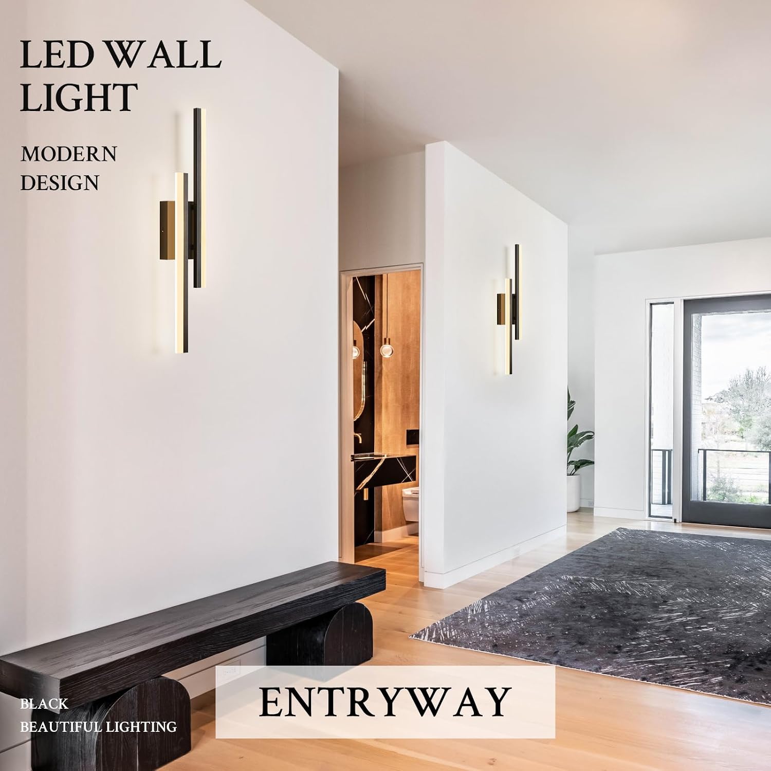 LED Wall Sconce Set of 2 Black Remote Modern LED Vanity Lights Set of 2 Indoor Wall Light Fixtures for Living Room, Dimmable Wall Sconce for Bedside Bedroom Bathroom, L23.6inch 2 Pack