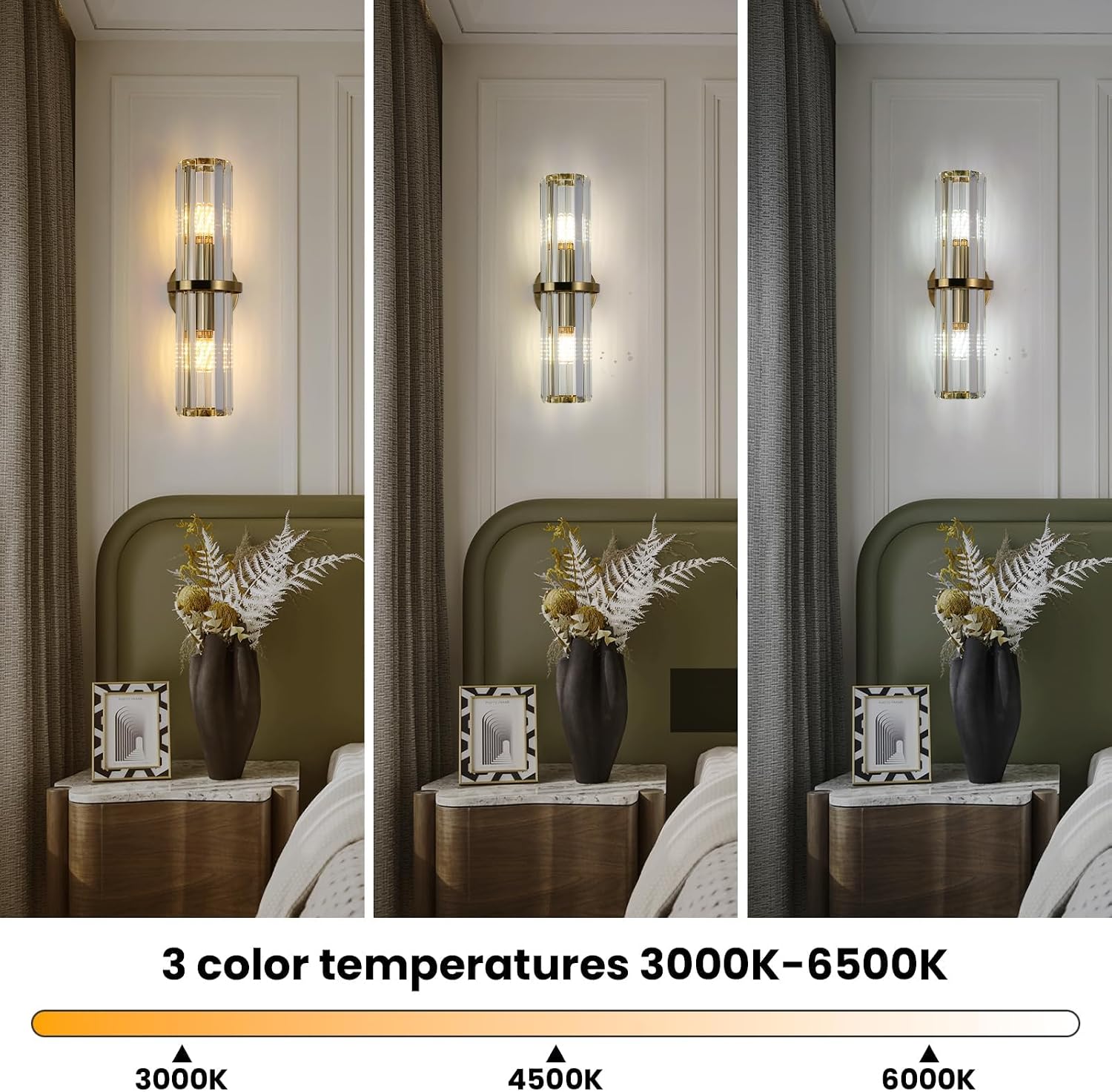 Crystal Wall Sconce Set of 2, Gold Crystal Bathroom Wall Light, Modern Sconces Wall Decor 2-Light Luxury Indoor Wall Lamp 15.7-Inch for Living Room, Hallway, Mirror, Bathroom, Vanity E26