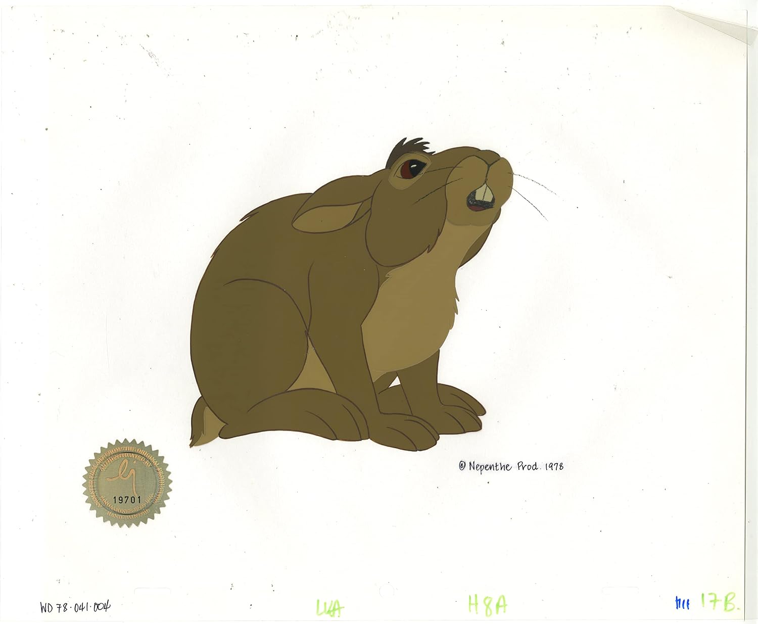 Watership Down 1978 Production Animation Cel of Bigwig with LJE Seal and COA 041-004