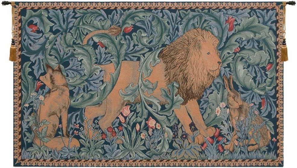 Charlotte Home Furnishings Inc French Boho Tapestry Wall Hanging 28 x 48 in, Lion Aesthetic Woven Wall Art decor for Living Room Home Decor, European Cotton Jacquard Woven