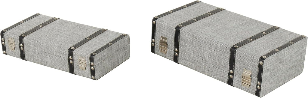 Deco 79 Fabric Decorative Trunk Woven Storage Decorative Large Boxes with Silver Latches and Buckles, Set of 2 Storage Trunks 21', 19' W, Gray