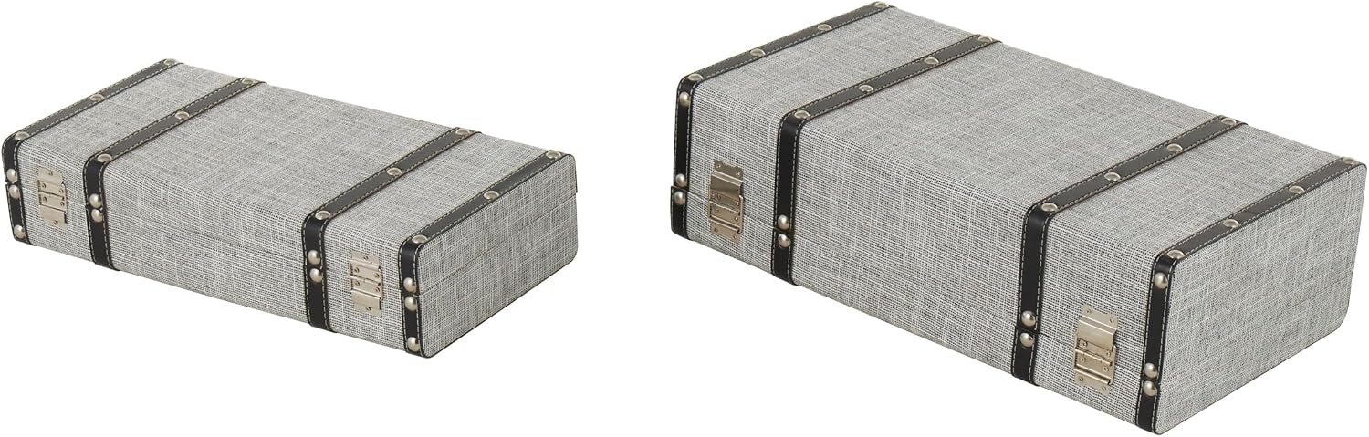 Deco 79 Fabric Decorative Trunk Woven Storage Decorative Large Boxes with Silver Latches and Buckles, Set of 2 Storage Trunks 21', 19' W, Gray
