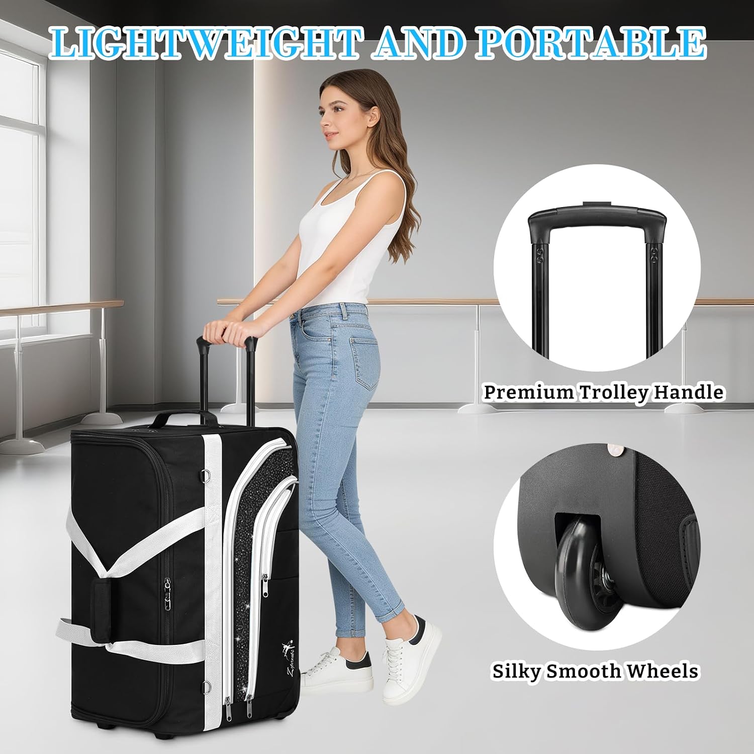 Dance Bag with Garment Rack - 23 Inch Professional Dance Competition Duffle Bag with Rack - Wheeled Dance Suitcase with Multiple Pockets for Dancers, Athlete, Travelers, and Livestreamer