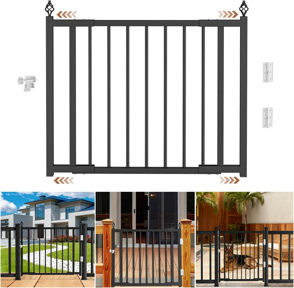 Heavy-Duty Deck Fence Gate Outdoor, No Cutting Required，Upgraded Adjustable 37.4 to 49.2''W x 43''H, Fence Gate, Suitable for Decks, Patios, Gardens, Yards, (with Latch and Auto-Closing Hinge)