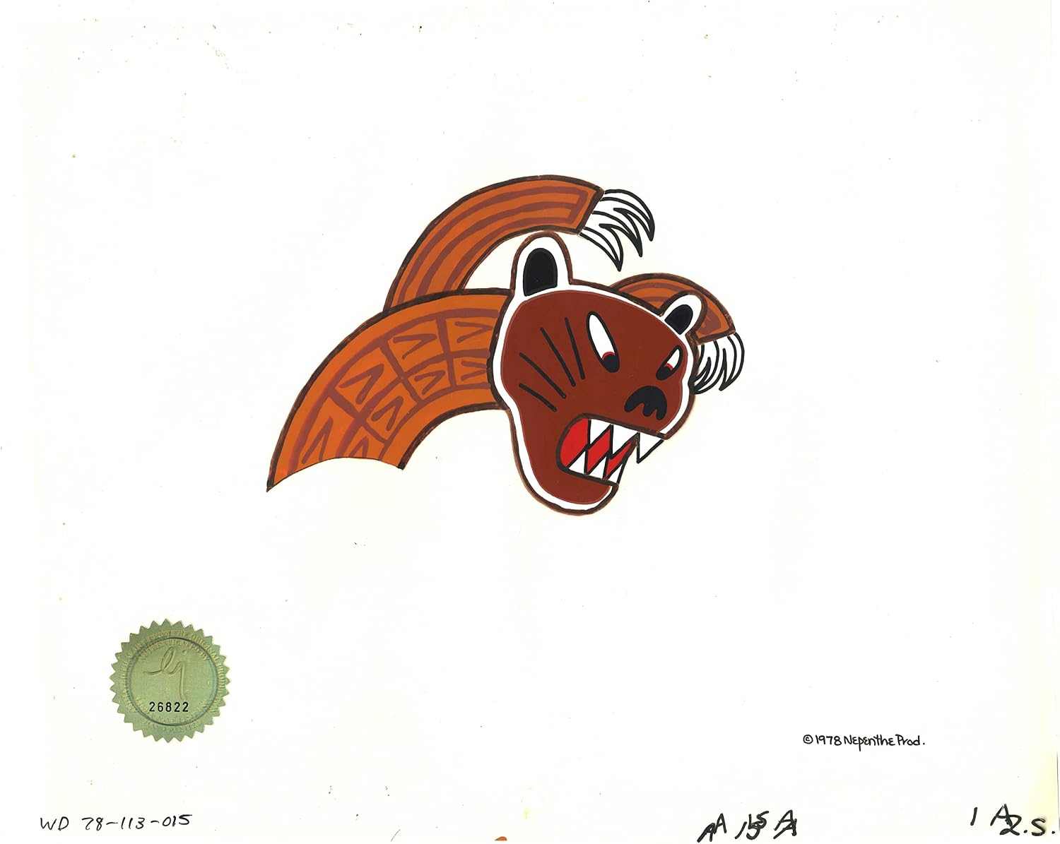 Watership Down Opening Fable El-ahrairah 1978 Production Animation Cel with LJE Seal and COA 113-015 of an animal