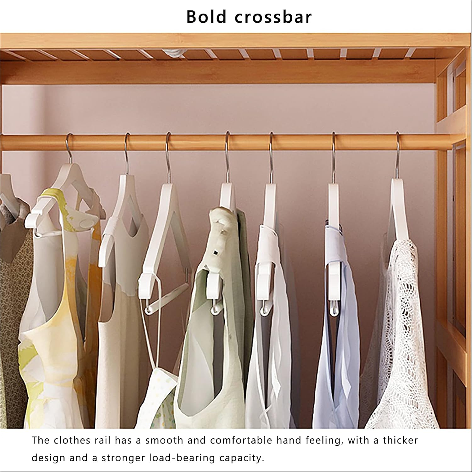 Bamboo Garment Coat Clothes Hanging Heavy Duty Rack with 1 Top and 4 Wheels,Multifunctional Storage Shelf Organizer,for Home Bedroom Entryway