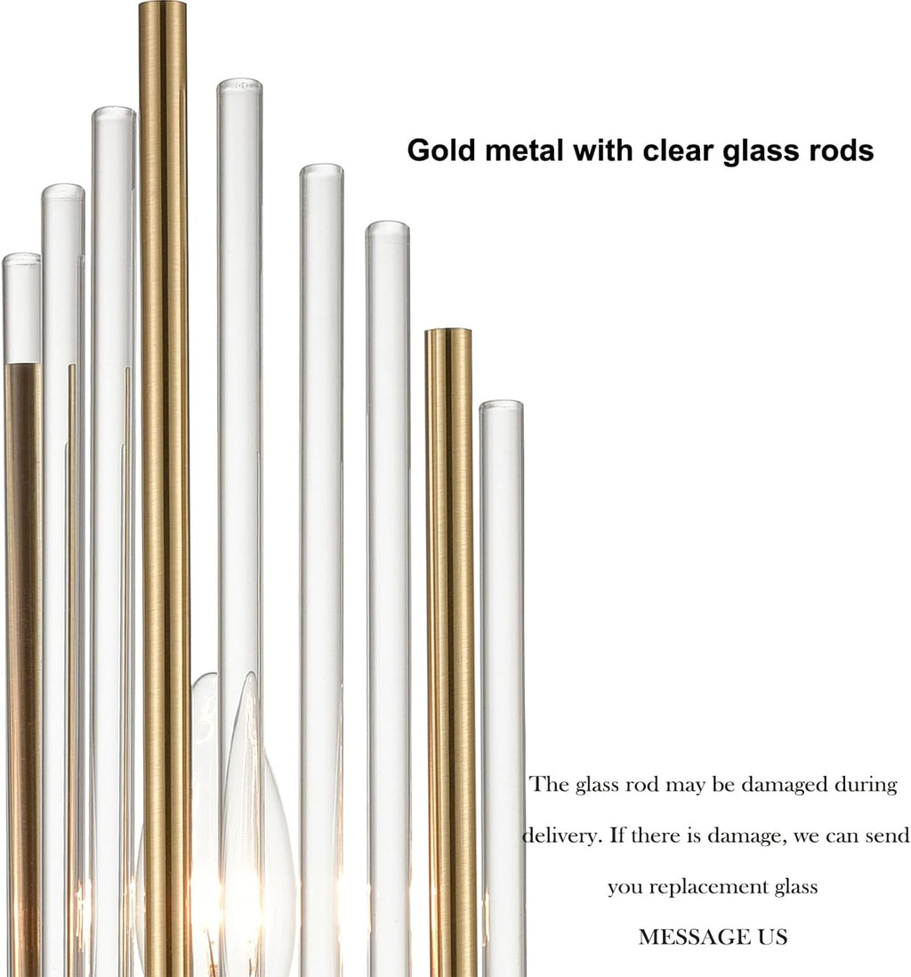 2-Light Modern Brushed Titanium Gold Wall Sconce with Clear Glass Crystal Luxury Wall Light Fixtures for Bedroom Living Room Bathroom Vanity Mirror Light Fixtures Set of 2