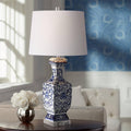 Barnes and Ivy Iris Vintage Asian Chinese Style Table Lamp 28' Tall Porcelain Blue Floral Jar Geneva White Drum Shade Cottage Core Decor for Living Room Bedroom House Bedside Nightstand Home Office
