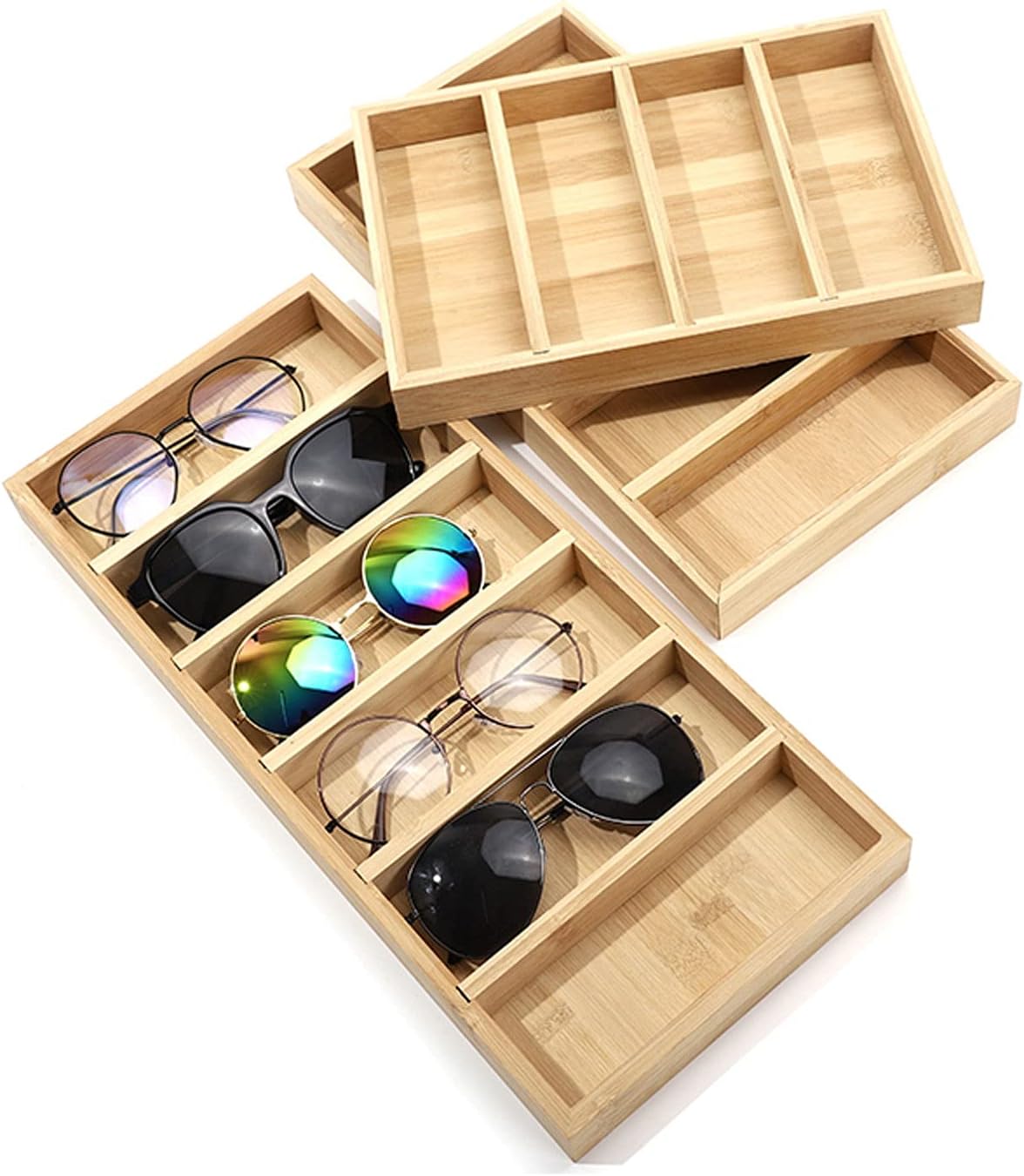 Eyewear es 4/5/6 Grids Sunglasses Display Box Wooden Sunglasses Organizer, Sunglasses Holder Jewelery Display Organizer Tray Sunglasses Display Case Sunglasses Eyewear (Size : Large)