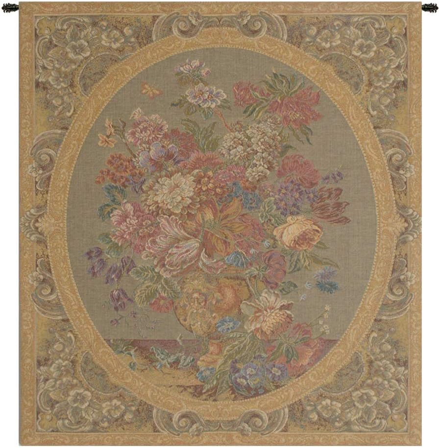 Floral Composition In Vase Cream Italian Tapestry Wall Hanging - 25 in. x 30 in. Cotton/Viscose/Polyester by Charlotte Home Furnishings