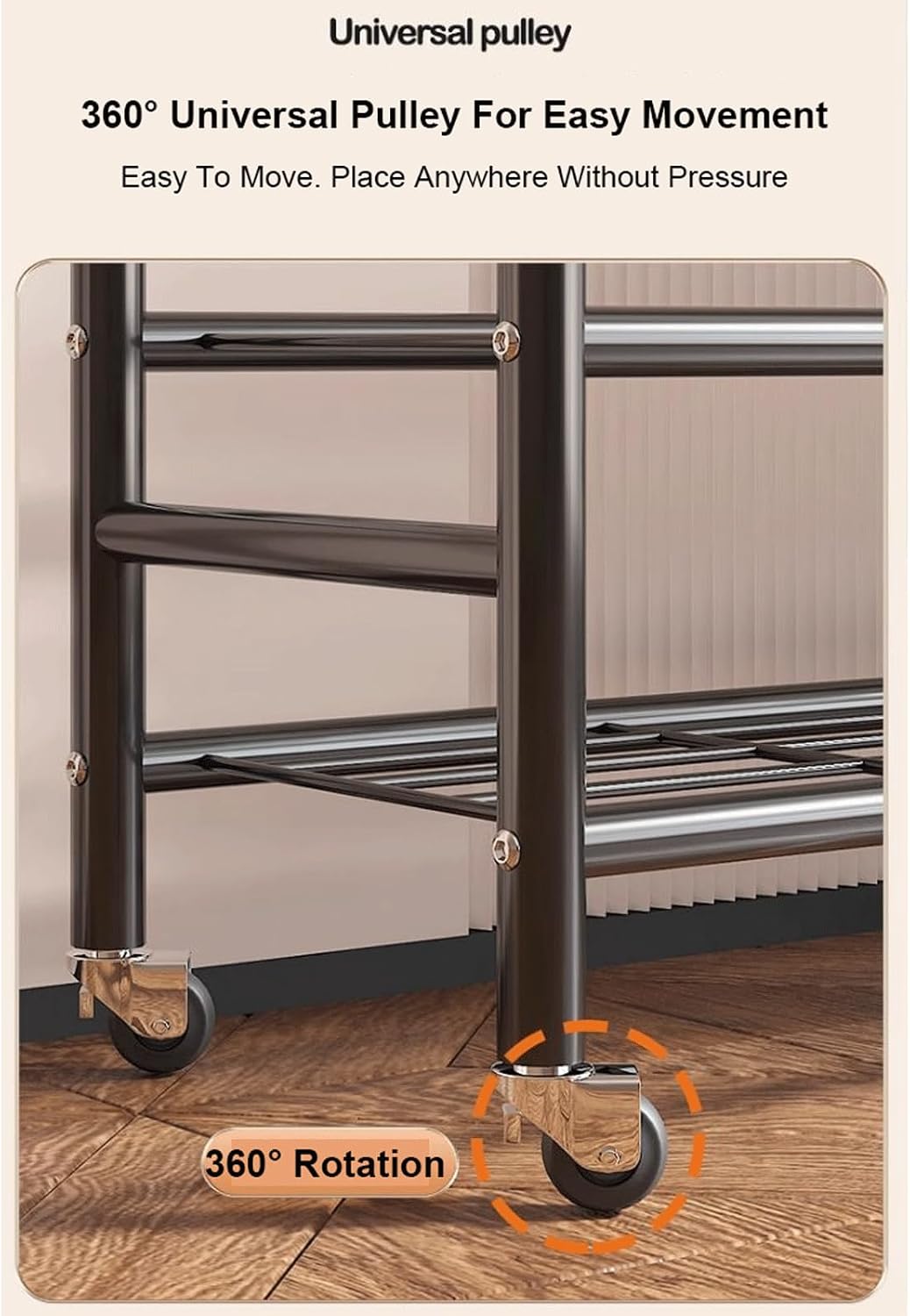 6 Tier Heavy Duty Garment Rack on Wheels Metal Portable Clothing Rack w/Hanging Rod Rolling Clothes Rack Freestanding Open Wardrobe Closet Organizer for Bedroom