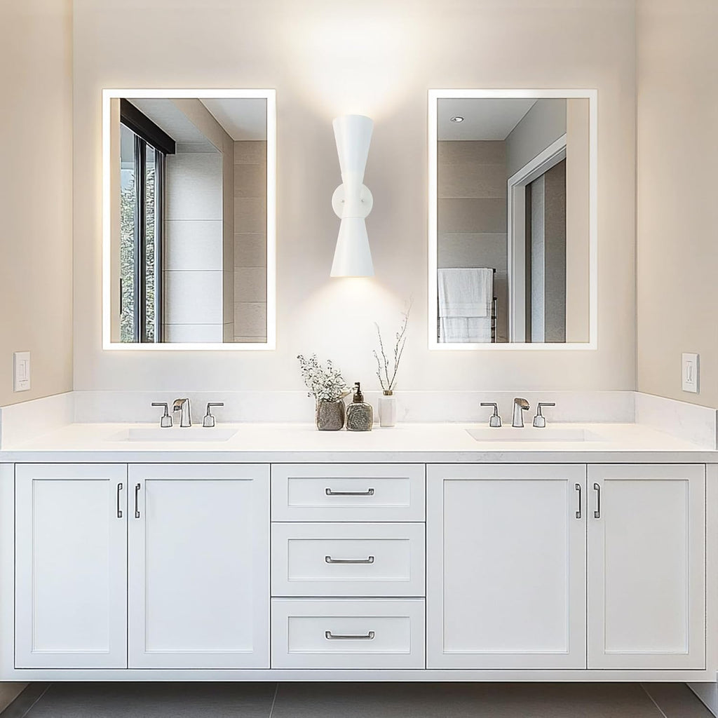 Modern Indoor Wall Sconces Set of 2, Up and Down White Wall Sconces, Mid Century Indoor Wall Light Fixture, Hardwired Wall Mounted Lamp for Living Room, Bathroom, Bedroom, Hallway, 18inches