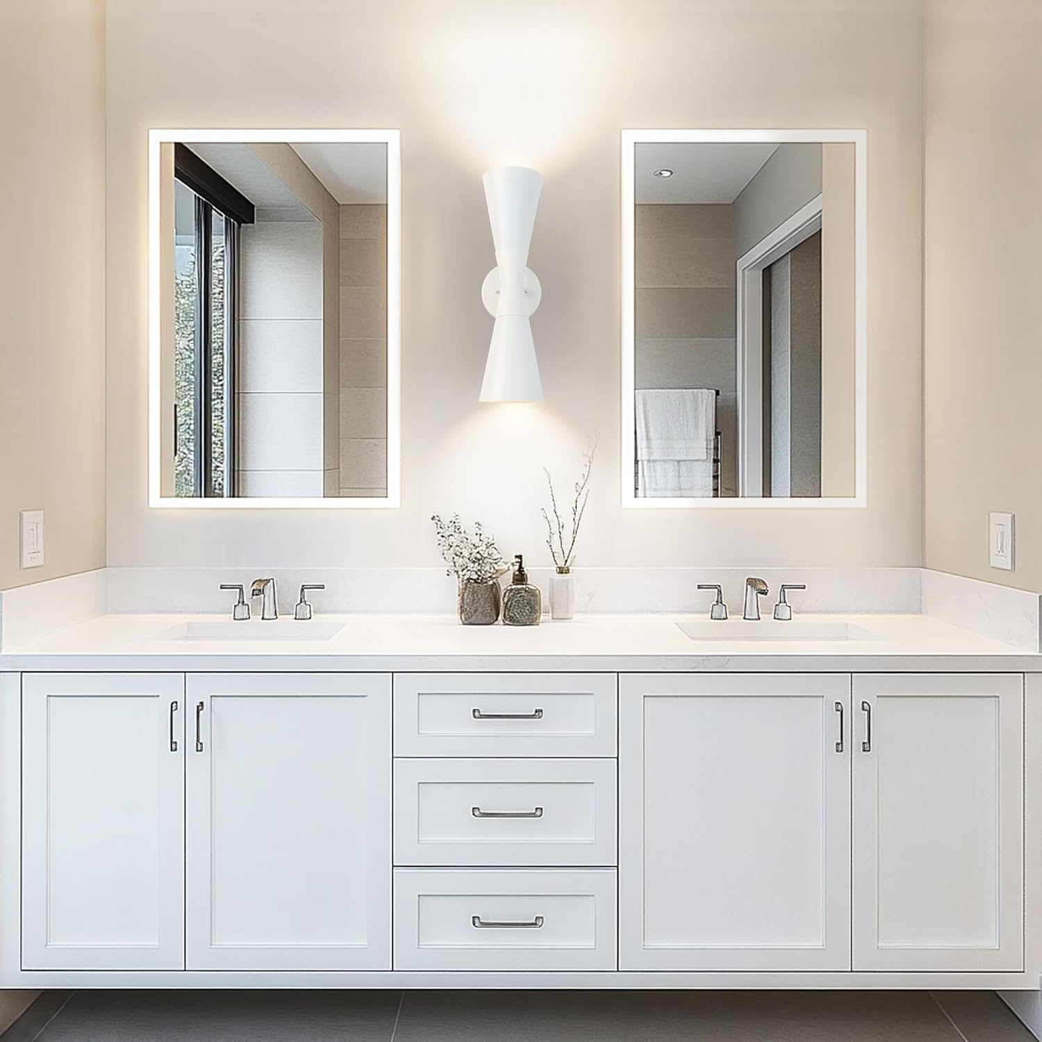 Modern Indoor Wall Sconces Set of 2, Up and Down White Wall Sconces, Mid Century Indoor Wall Light Fixture, Hardwired Wall Mounted Lamp for Living Room, Bathroom, Bedroom, Hallway, 18inches