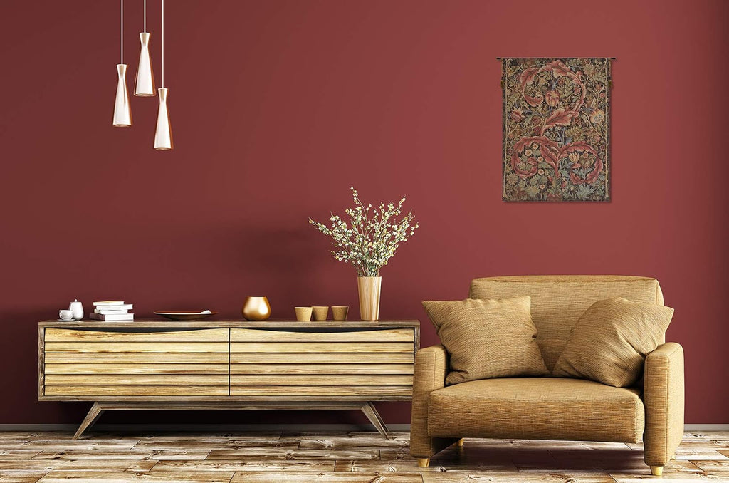 Charlotte Home Furnishings Inc French Boho Tapestry Wall Hanging 38 x 28 in, Acanthe Brown Aesthetic Woven Wall Art decor for Living Room Home Decor, European Cotton Jacquard Woven