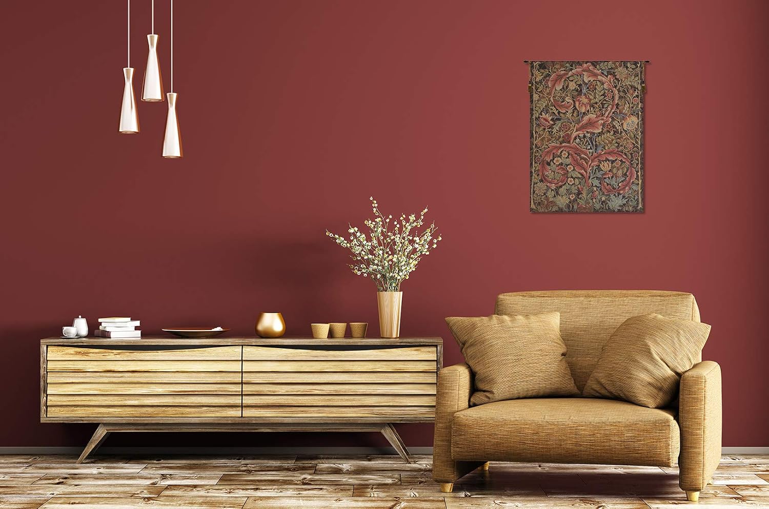 Charlotte Home Furnishings Inc French Boho Tapestry Wall Hanging 38 x 28 in, Acanthe Brown Aesthetic Woven Wall Art decor for Living Room Home Decor, European Cotton Jacquard Woven