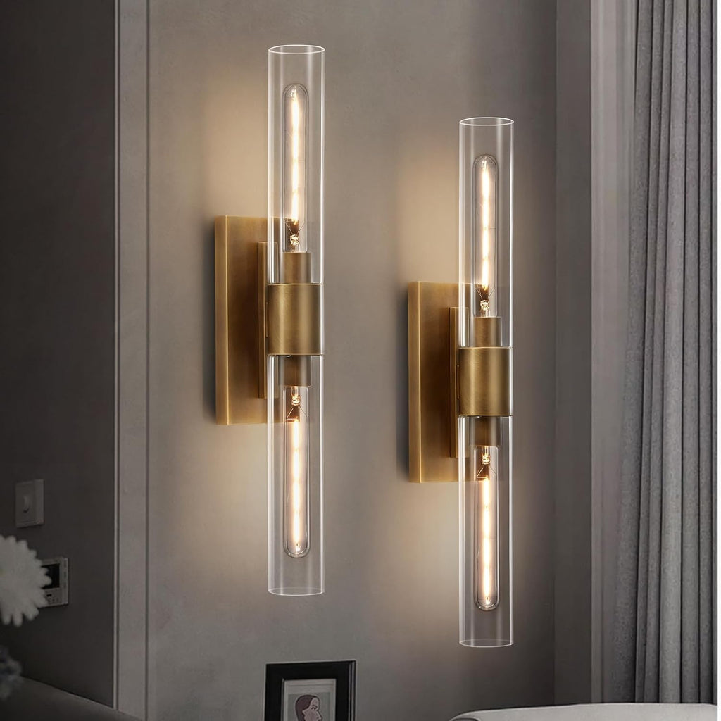 24.8' L Minimalist Style Wall Sconces Set of 2, Brass Wall Lights Fixtures Morden Cylinder Wall Light for Bathroom Vanity Light Indoor Wall Mounted Lamps for Living Room,Bedroom,Hallway