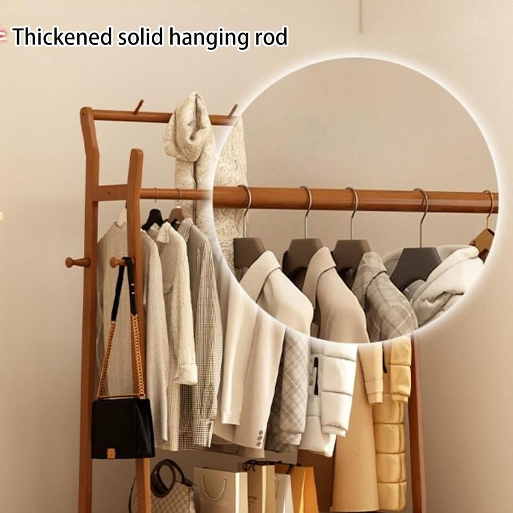 Clothes Rack, Garment Rack, Bamboo Clothing Rack, Clothing Rack with Storage, Open Wardrobe, Wooden Clothing Racks for Hanging Clothes, Suitable for Entrances, Bedrooms(Brown,52cm/20.4in)