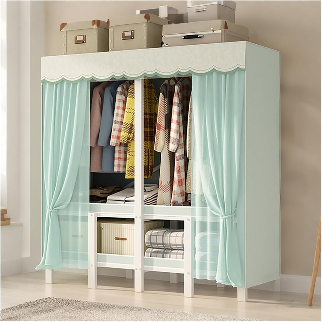 Foldable Wardrobe Closet With Cover, Metal Clothing Organizer For Bedroom, Portable Clothe Rack, Garment Rack For Hanging Clothes, Coat Storage Rack(Blue,170cm/66.9inch)