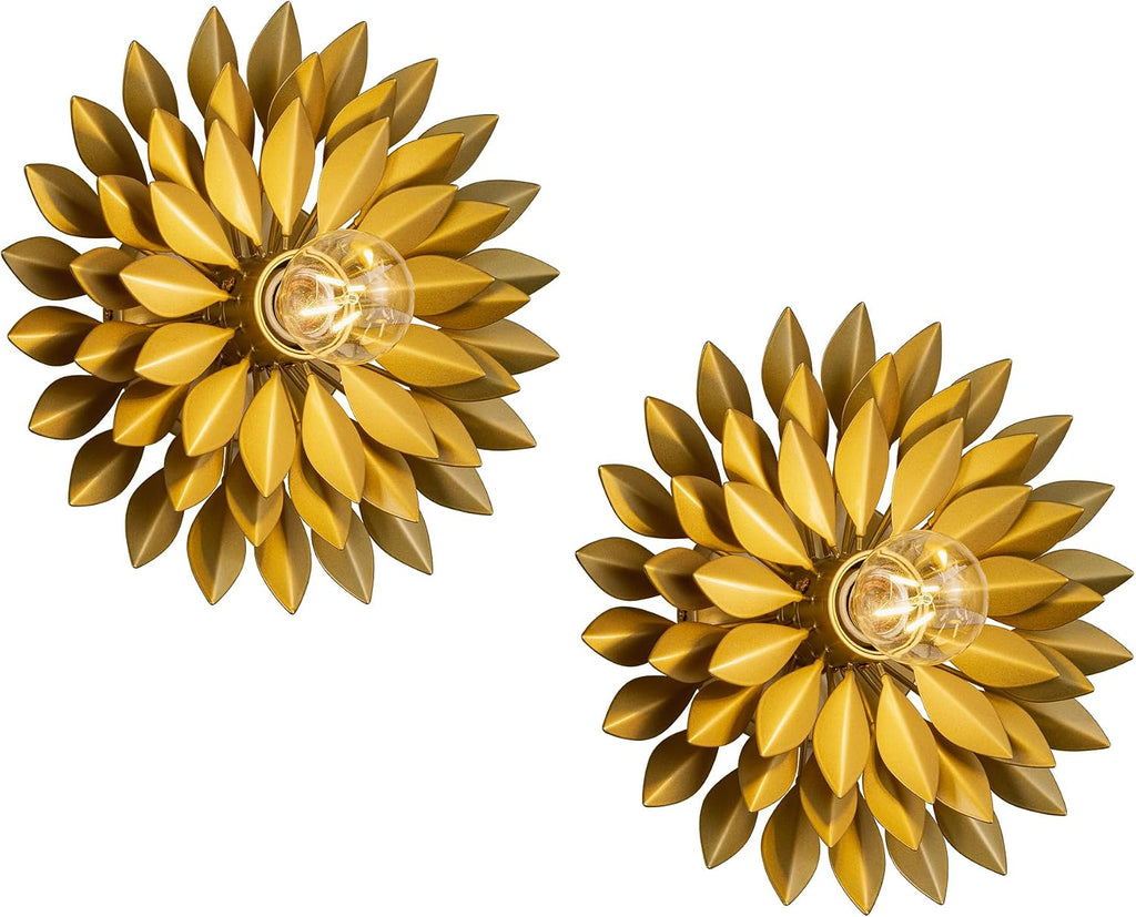 TOCHIC Vintage Wall Sconces Set of Two, Modern Farmhouse Gold Metal Leaf Wall Mounted Light Dimmable, Indoor Wall Lamp for Bedroom, Living Room, Bathroom Vanity, Hallway, Stairway 11.02'