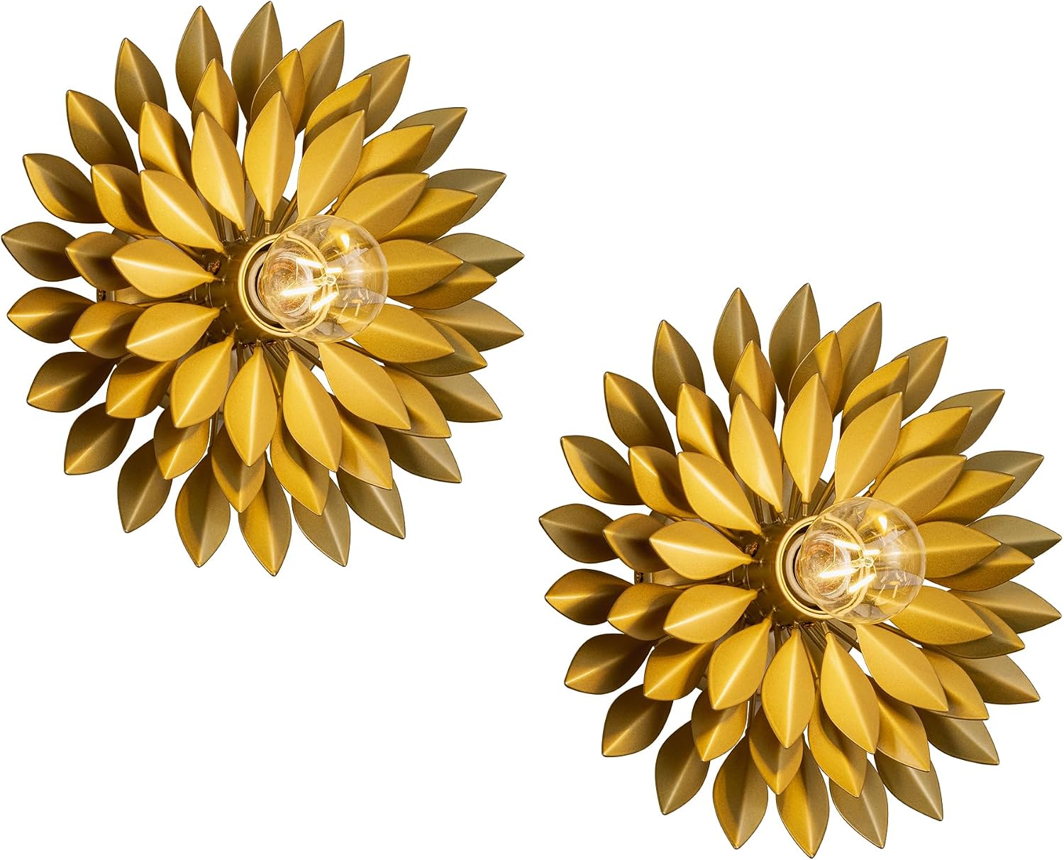TOCHIC Vintage Wall Sconces Set of Two, Modern Farmhouse Gold Metal Leaf Wall Mounted Light Dimmable, Indoor Wall Lamp for Bedroom, Living Room, Bathroom Vanity, Hallway, Stairway 11.02'