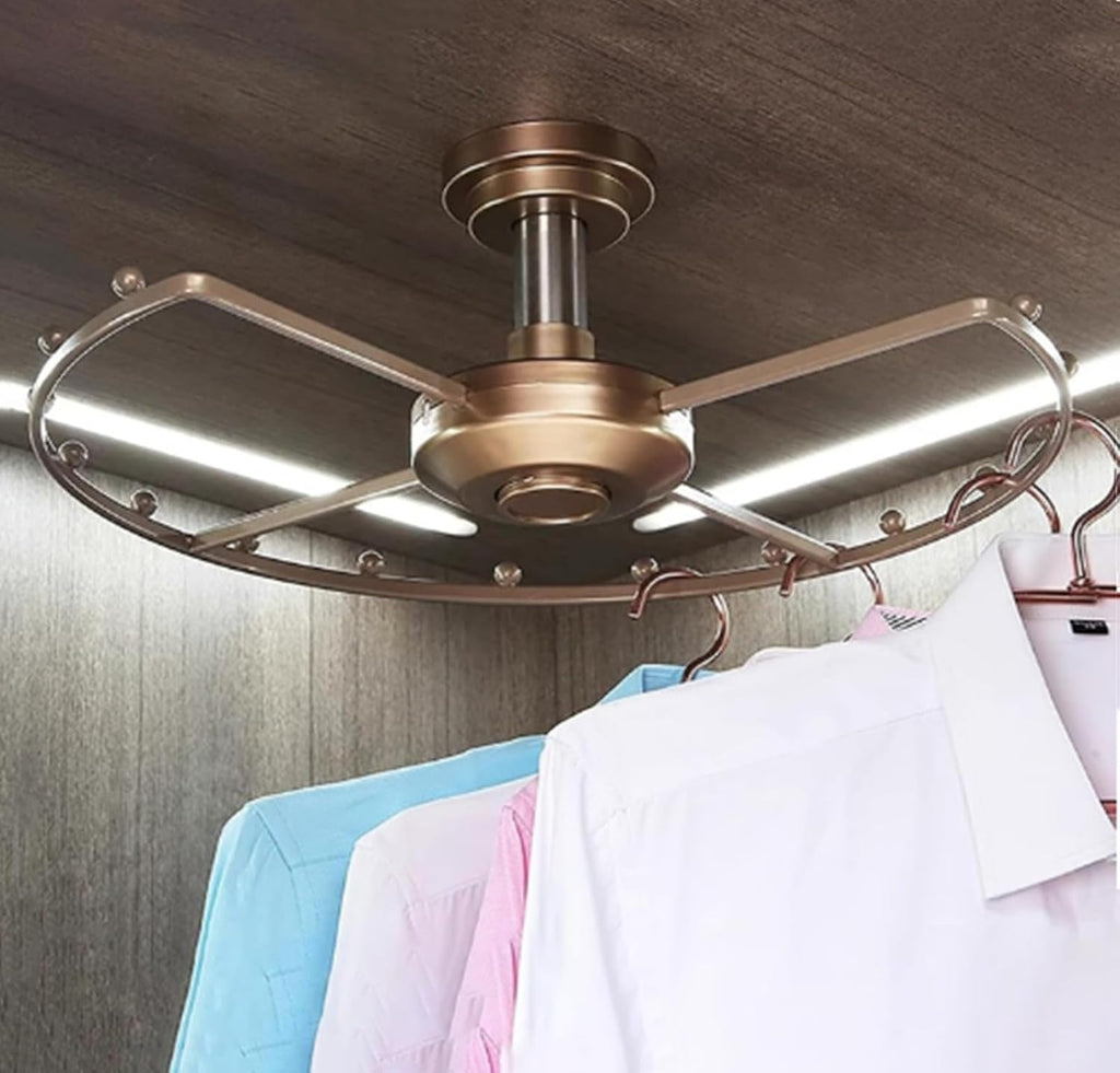 360° Rotating Corner Closet Rod - Heavy Duty Metal Round Clothing Brackets for Hanging Clothes, Space Saving Wardrobe Organizer for Cloakroom, 20.47in (Champagne Gold)