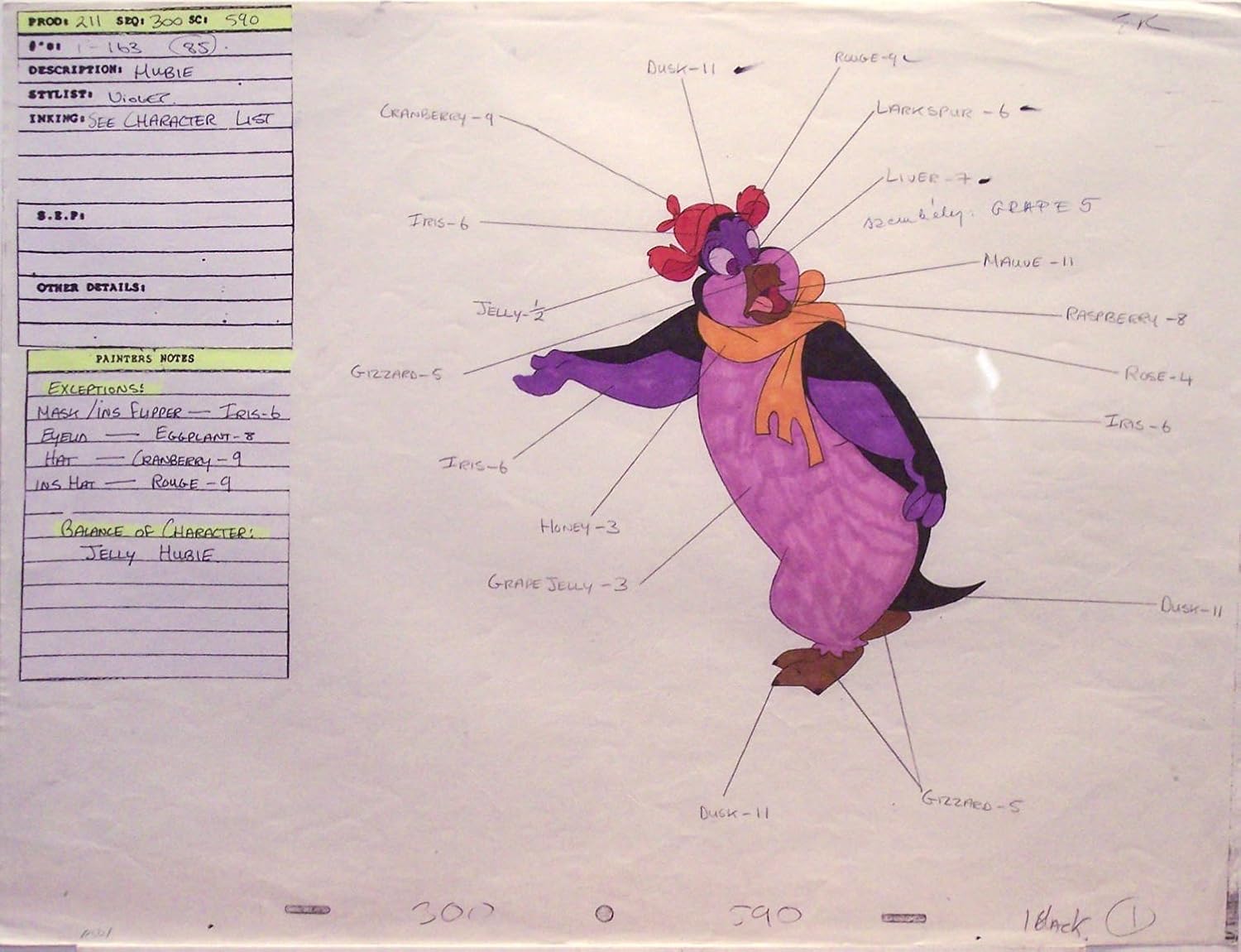 Pebble and the Penguin 1992, Original - Don Bluth Studios - Animation Cel Color Key Drawing