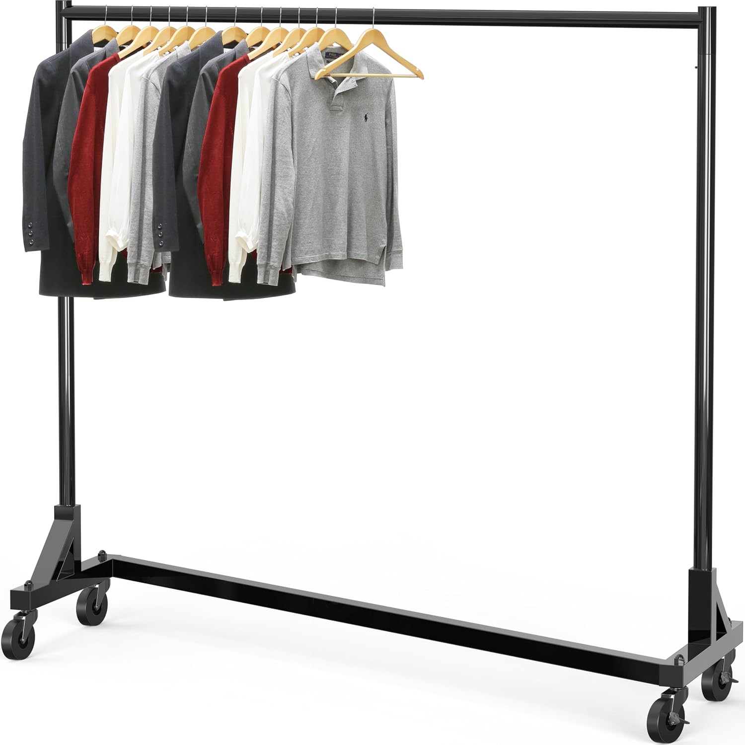 Simple Houseware Industrial Grade Z-Base Garment Rack, 500lb Load with 62 Inches Extra Long Bar, Black + Z-rack Cover/Bracket Set