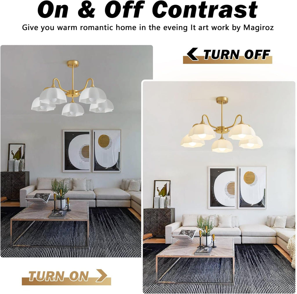 5 Light Modern Gold Chandelier Milk Glass Sputnik Pendant Light Mid Century Nordic White Ceramic Kitchen Island Hanging Lights Dining Room Lighting Fixtures Over Table Chandelier MPL13-5 GD