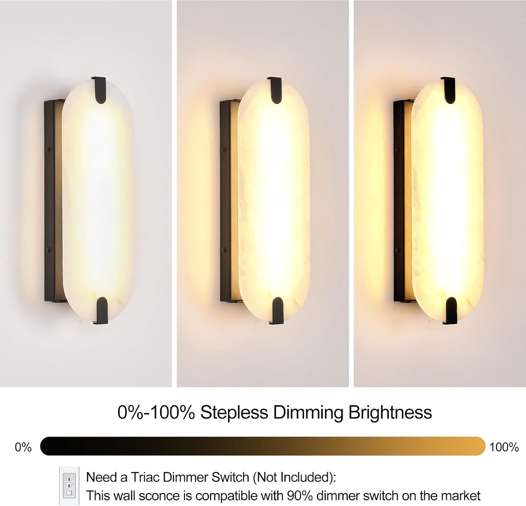 ZEROUNO 14.2 inch Alabaster Wall Sconces, Natural Marble Wall lamp Set of Two,Dimmable Alabaster Wall Light Fixtures for Stairs Bathroom Living Room Bedroom Vanity,Hallway