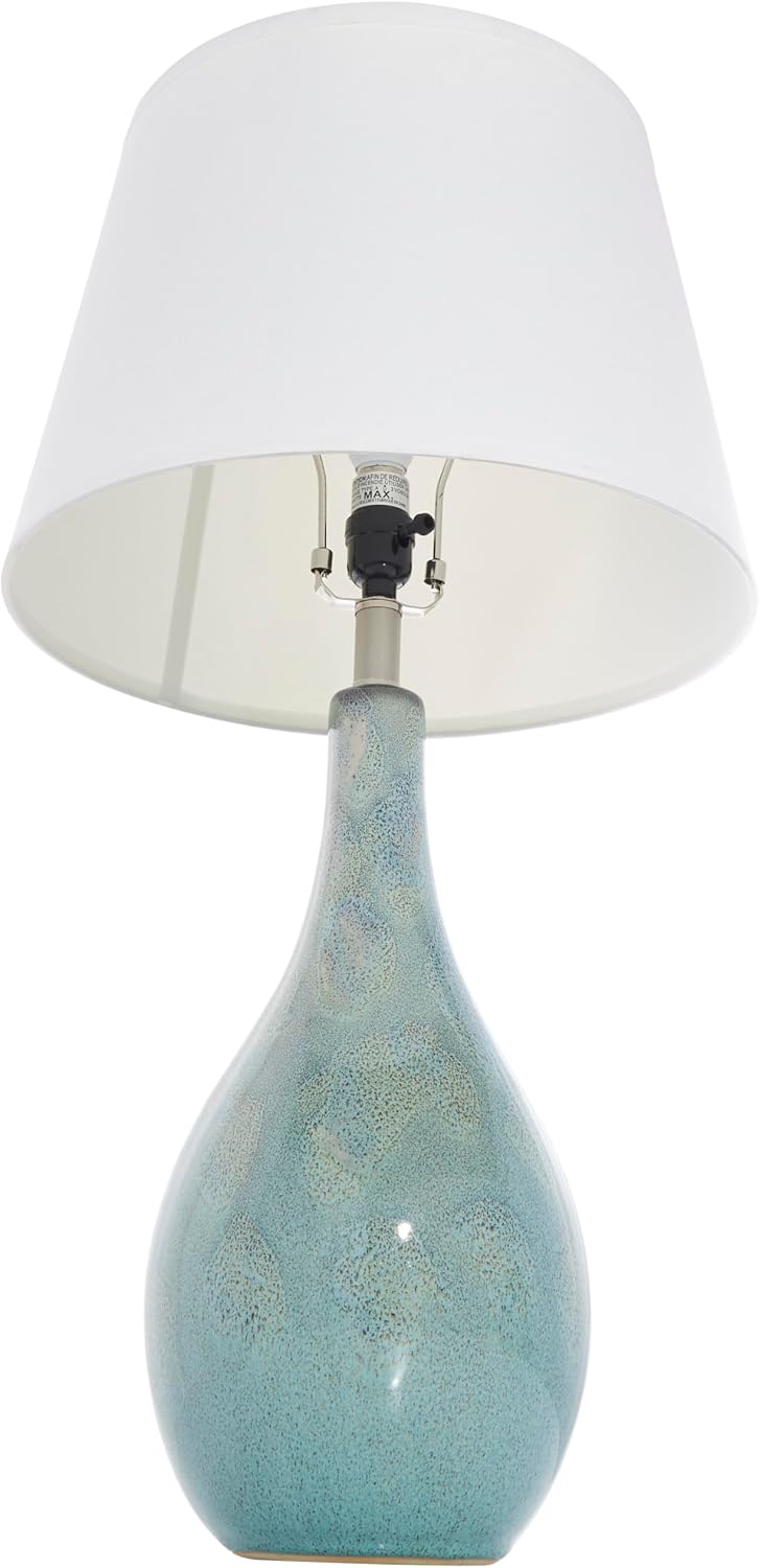 Deco 79 Ceramic Room Table Lamp Abstract Textured Accent Lamp with Drum Shade, set of 2 Lamp 8' x 8' x 32', Teal