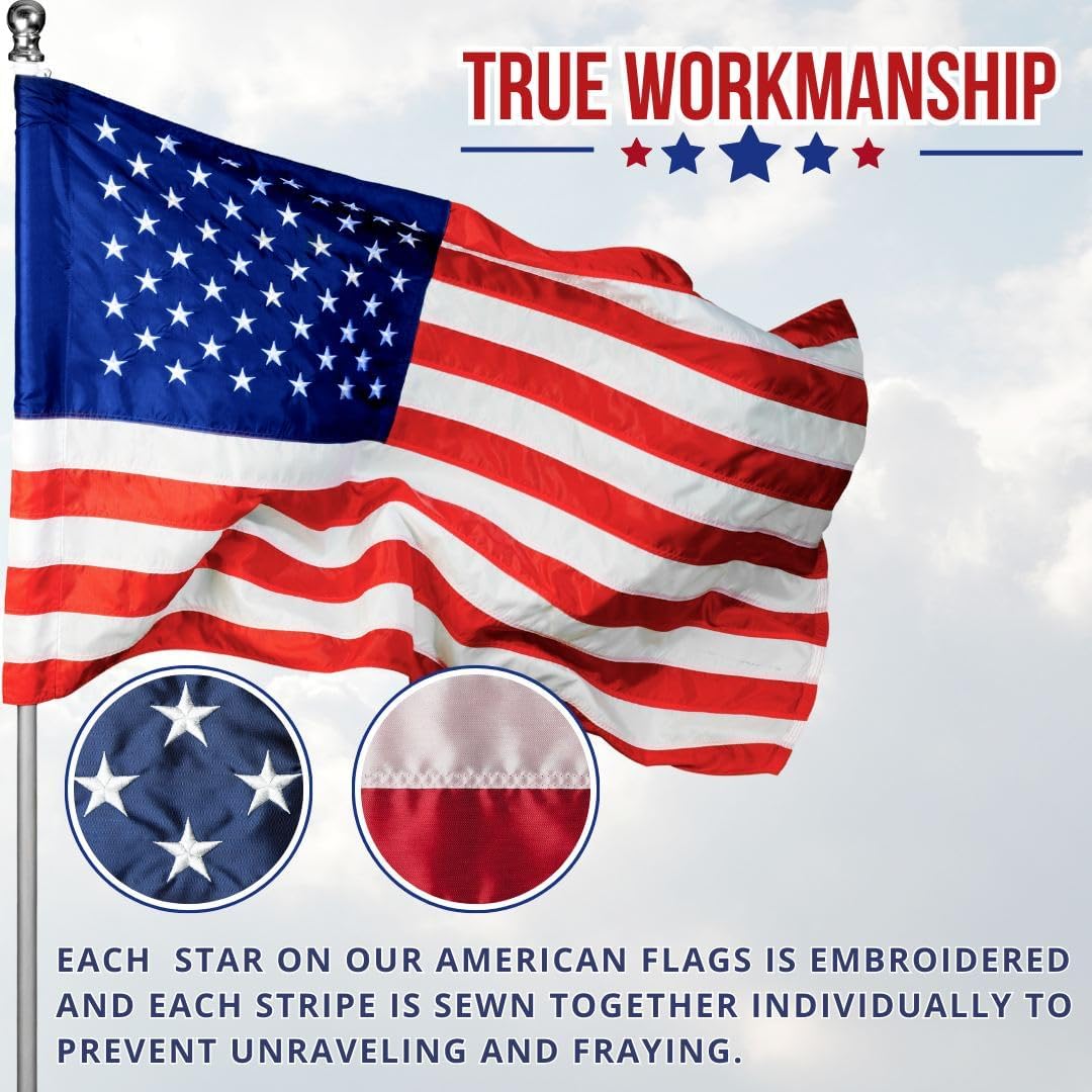 American Flag - Heavy-Duty US Flag - Embroidered Stars - Nylon USA Flag Built for Outdoors - Sewn Stripes - UV Protection - Brass Grommets (12x18 ft)