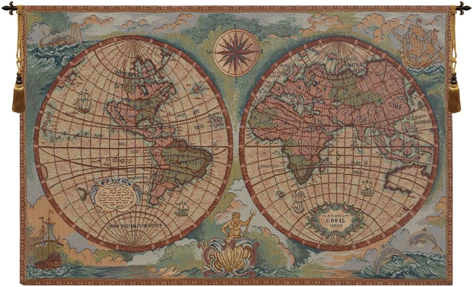 Charlotte Home Furnishings Inc. Antique Map I Small Italian Tapestry Wall Hanging 16 X 26 Inch Viscose Cotton And Polyester Blend Wall Art Italian Woven Perfect For Home Decor And Wall Decor