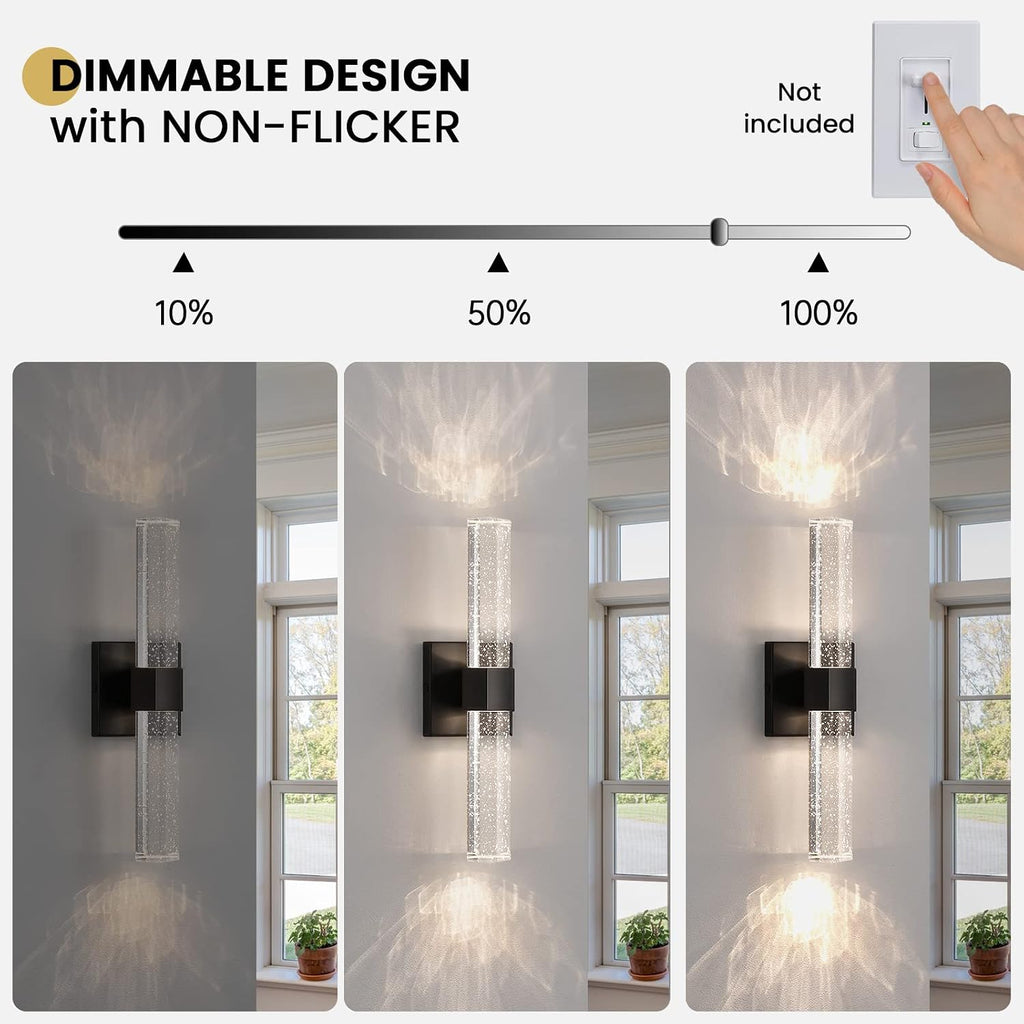 Epinl Black Sconces Wall Lighting - Modern Wall Sconces Set of Two Crystal Sconces Wall Decor Set of 2, 14W 3000K Dimmable Bathroom Vanity Light Fixtures for Hallway Bedroom Living Room