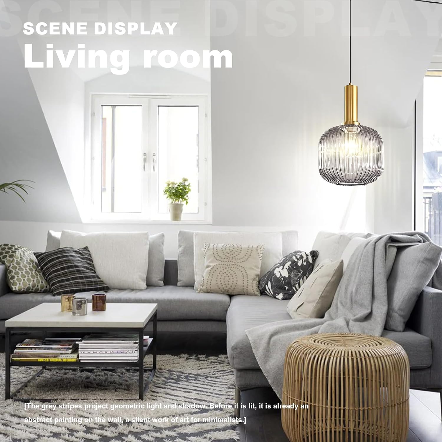 Vintage Plug in Pendant Lights 2 Pack, Industrial Hanging Lamp with Smoke Gry Glass Shade, Mid Century Hanging Chandelier Plug in Light Fixture for Kitchen Dining Room Living Room Ceiling