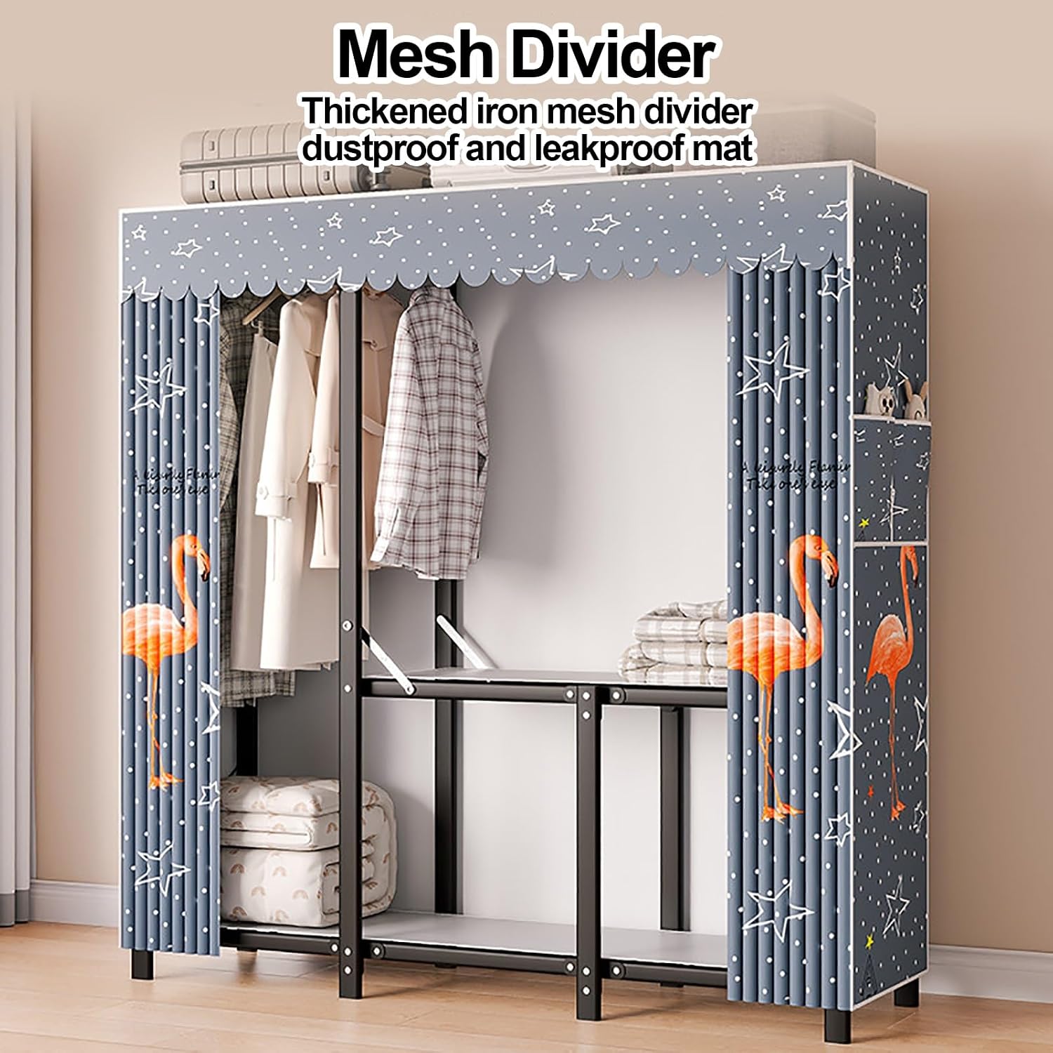 Foldable Portable Wardrobe Closet, Freestanding Covered Metal Clothes Rack with Cover, Heavy Duty Garment Rack for Hanging Clothes, Storage Organizer(Yellow1,110cm/43.3inch)
