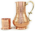 KS Series - Copper Pitcher (45 oz) and Cup (7.7 oz) Set, Moscow Mule Water Jug, Ice Tea and Juice Beverage, Desktop/Bedside Night Water Carafe, Ayurvedic Decanter (Engraved)