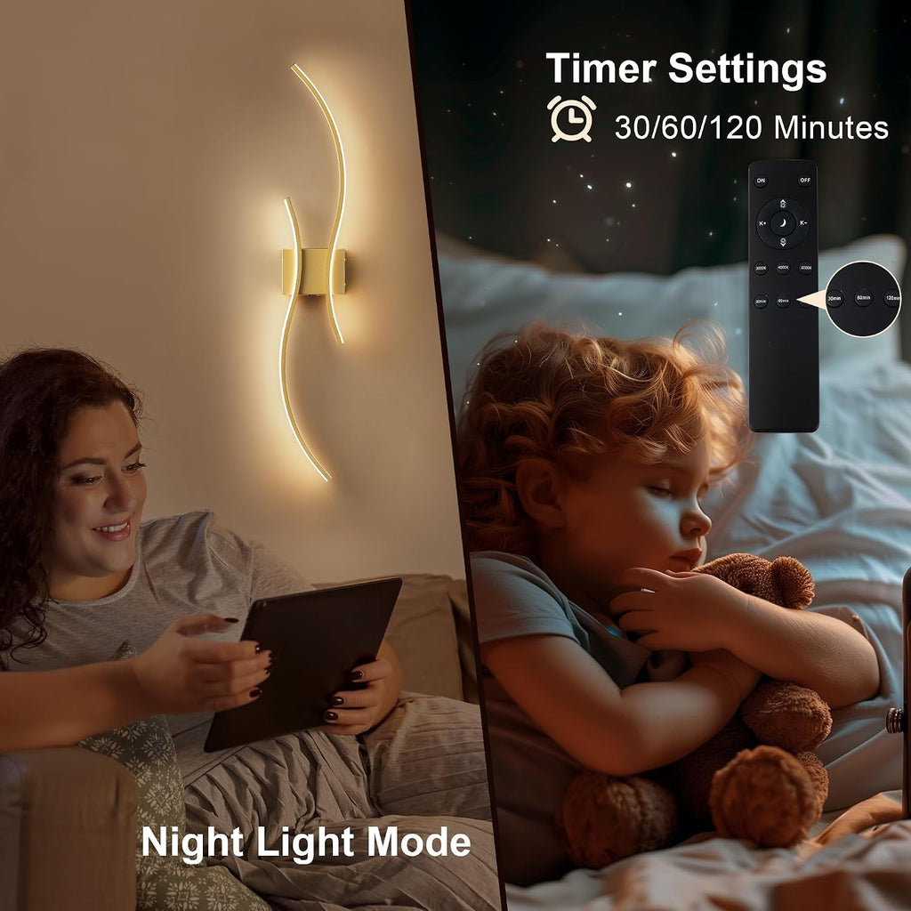 Battery Operated Wall Sconces Set of Two with Remote Control, Battery Wall Light, Stepless Colors 3000K-6000K & Dimming, Gold Rechargeable Wall Sconces for Living Room, Hallway, Bedroom, 39.3 Inch