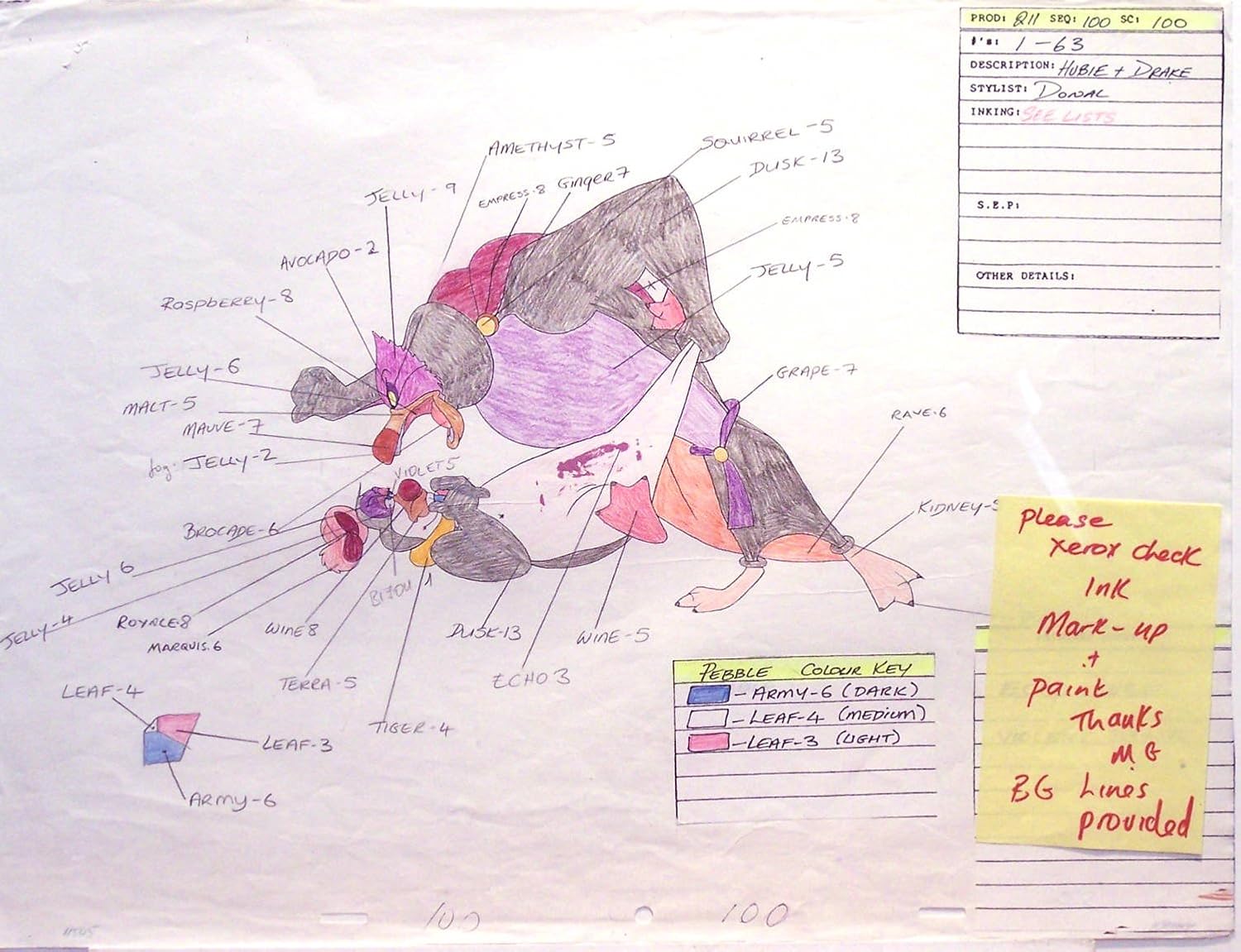 Pebble and the Penguin 1992, Original - Don Bluth Studios - Animation Cel Color Key Drawing