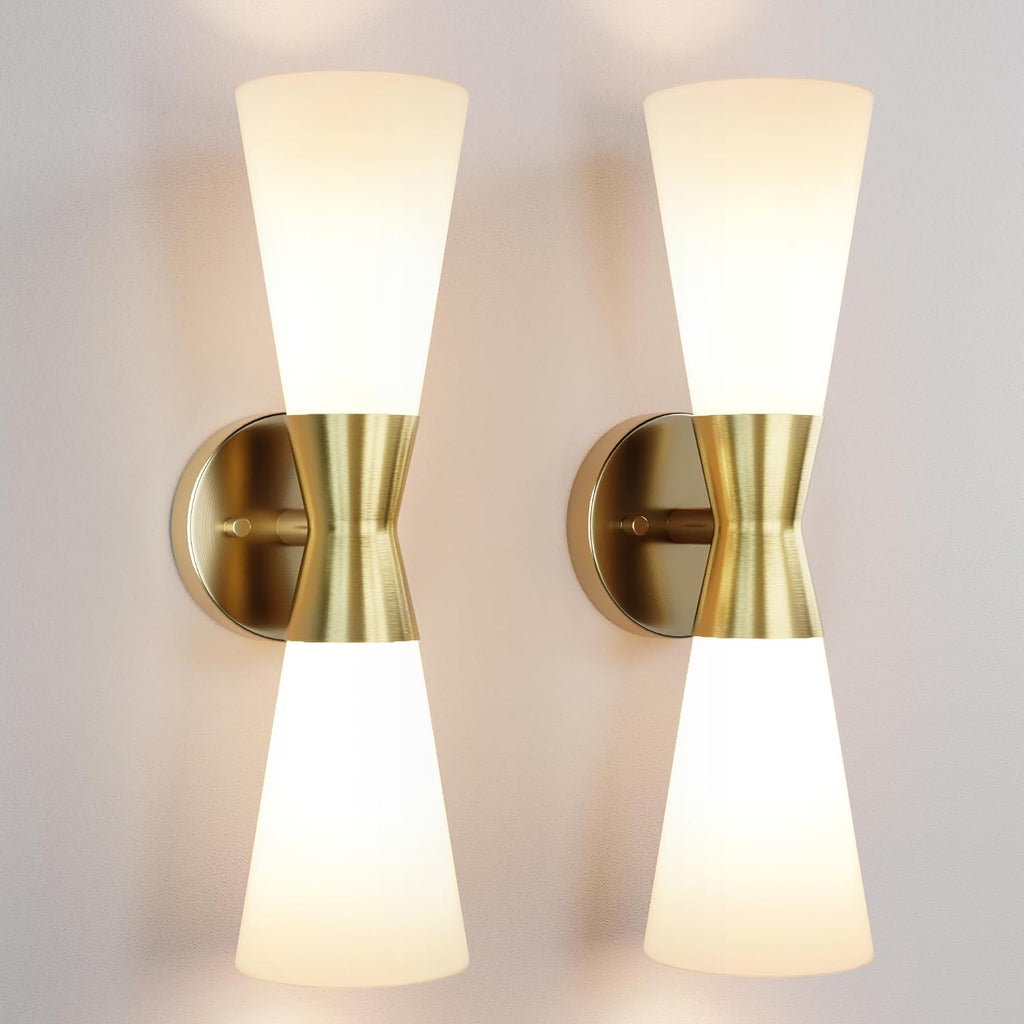 Wall Sconces Set of 2 for Bathroom, Modern Indoor Vanity Light Fixtures 17', Up Down Lighting, Wall Mount Lamp for Living Room Bedroom Hallway Stairway Fireplace Mirror E26 Base 2PC White&Gold