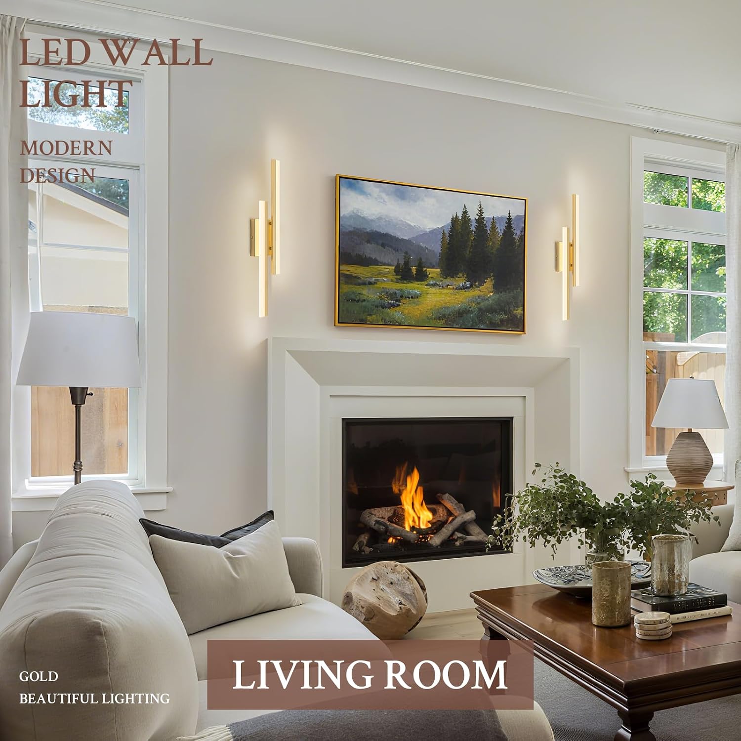 LED Wall Sconce Set of 2 Gold Remote Modern LED Vanity Lights Set of 2 Indoor Wall Light Fixtures for Living Room, Dimmable Wall Sconce for Bedside Bedroom Bathroom, L23.6inch 2 Pack