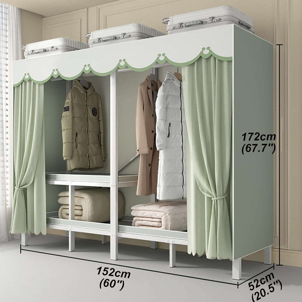 Foldable Wardrobe Closet, Load 1100lbs Heavy-duty Portable Clothe Rack with Cover for Bedroom Armoires, Metal Freestanding Clothing Storage Organizer Garment Rack for Hanging Clothes(60''x20.5''x67.7'