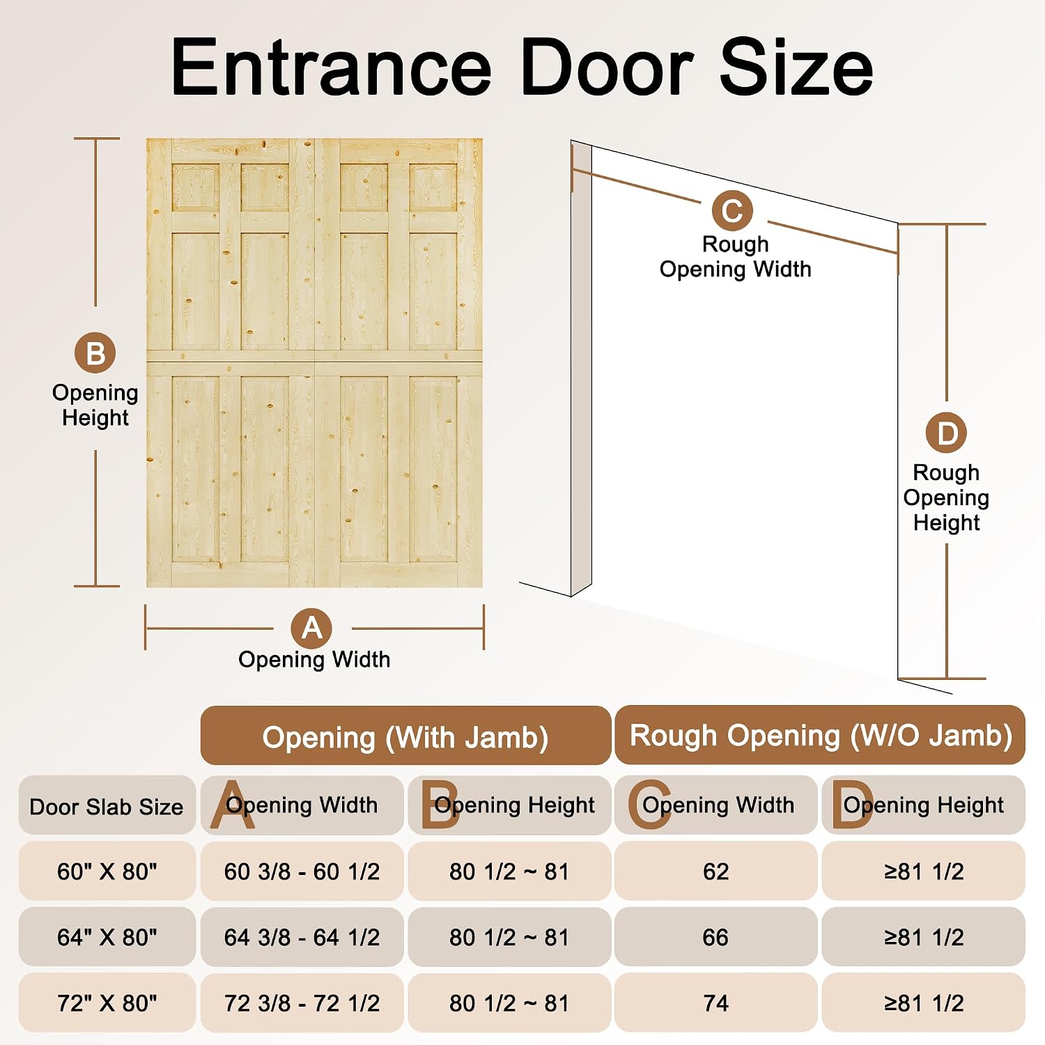 Interior & Exterior Double Dutch Door Slab,72' x 80', Universal 6 Lite Panel Split Single Doors, Solid Core Home Door, Natural Pine Wood - with 8 Black Hinges & 2 Latch, Without Jamb