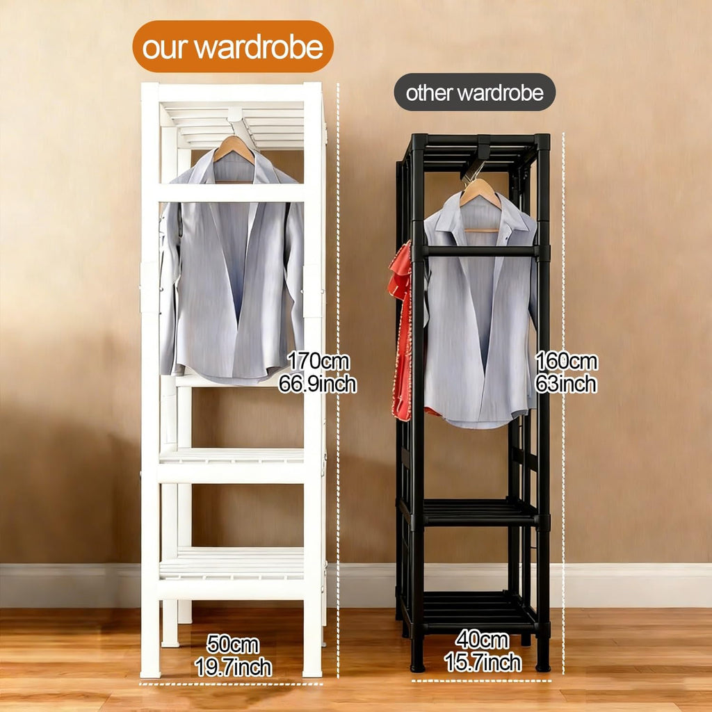 Foldable Wardrobe Closet With Cover, Metal Garment Rack, Freestanding Clothing Rack For Hanging Clothes, Portable Organizer Rack Shelf, For Bedroom, Dorm(Green,145cm/57.1inch)